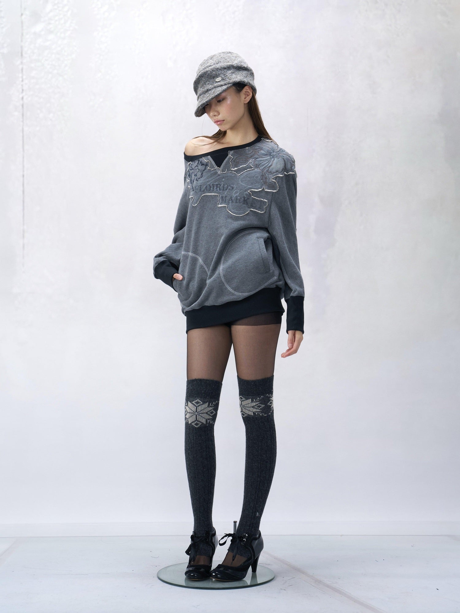Flowers_birds_Market Soft Cotton Floral Loose Fit Slanted Neck Long Sleeve Women Commuter Sweatshirts