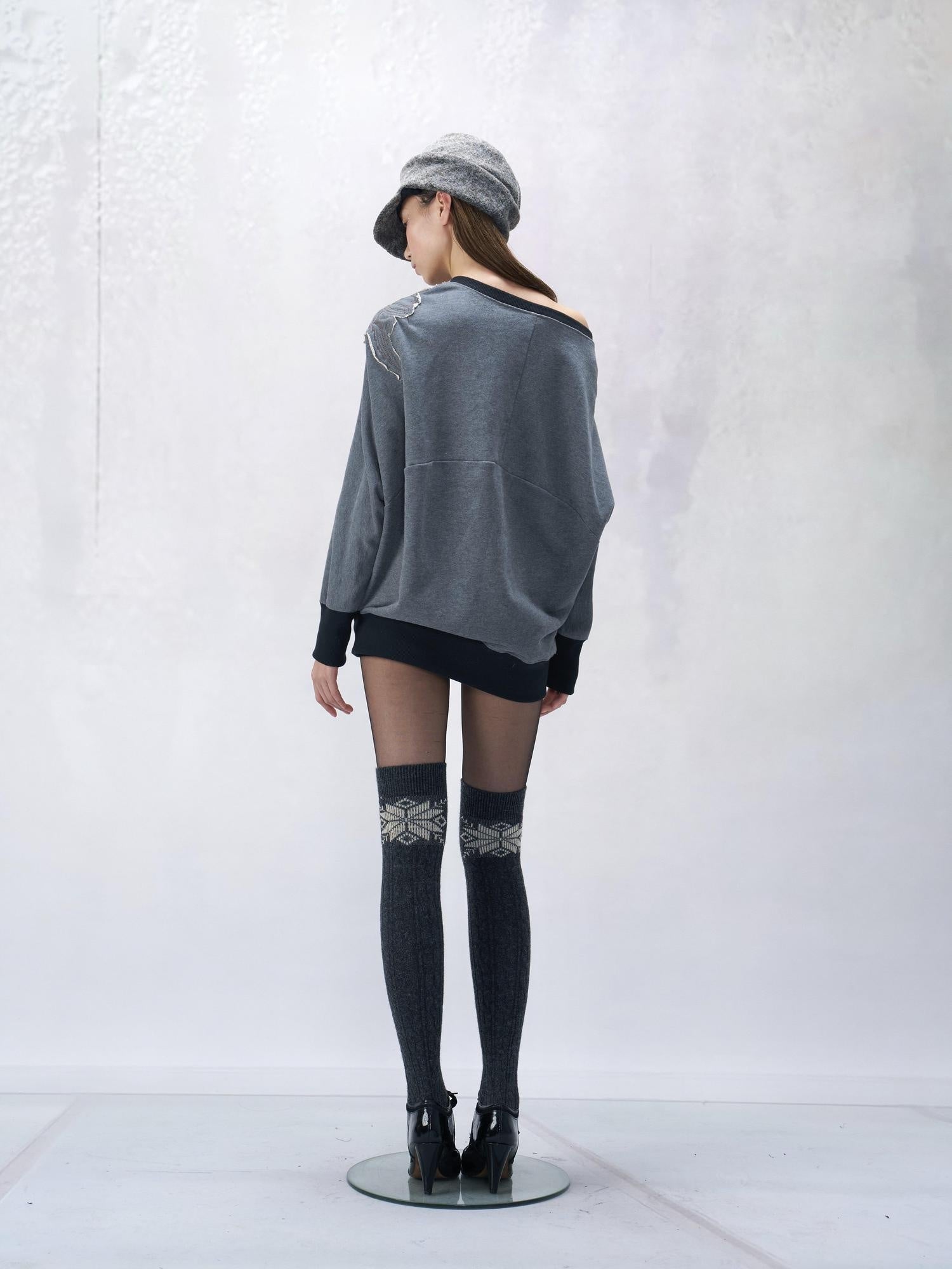 Flowers_birds_Market Soft Cotton Floral Loose Fit Slanted Neck Long Sleeve Women Commuter Sweatshirts