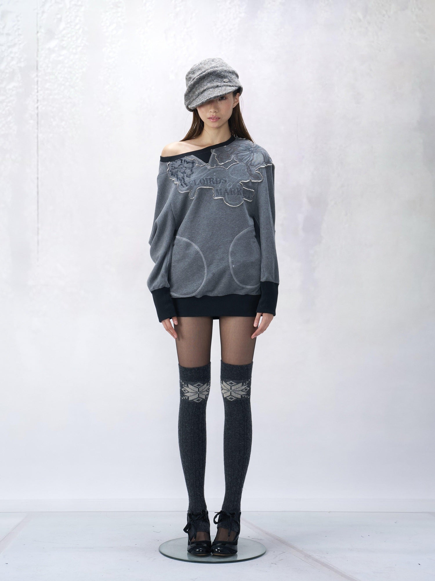 Flowers_birds_Market Soft Cotton Floral Loose Fit Slanted Neck Long Sleeve Women Commuter Sweatshirts