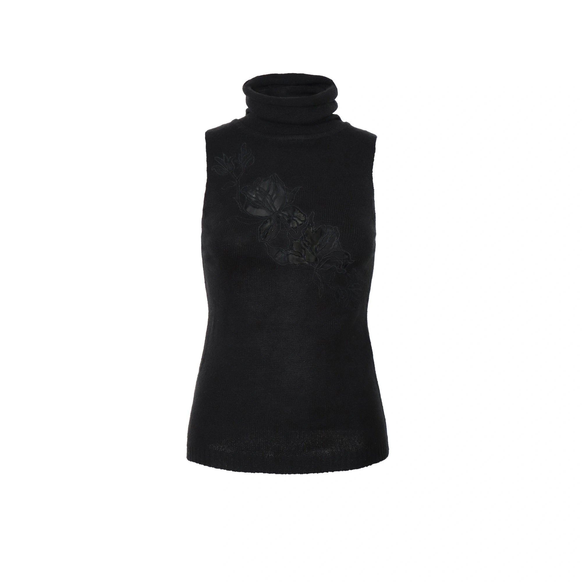 Flowers_birds_Market_Soft_Knit_Slim_Sleeveless_Turtleneck_Double_Zipper_Embroidered_Women_Tank_Top_MISSTT
