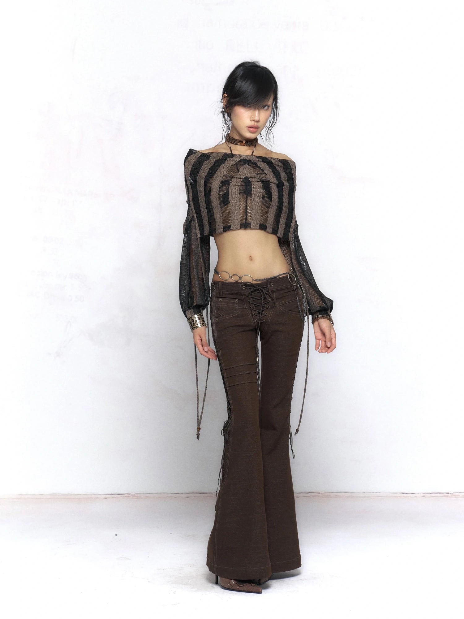 Flowers birds Market Soft Linen Blend Striped Asymmetric V Neck Loose Fit Women Long Sleeve Blouse