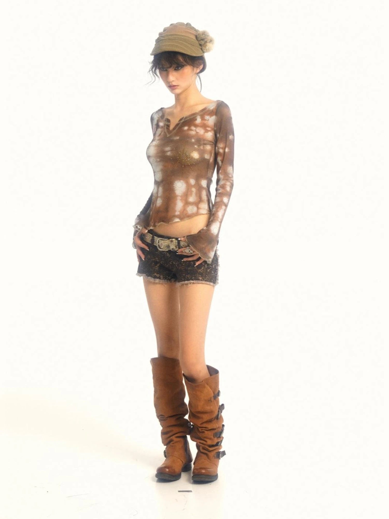 Sweet & Spicy Mesh V Neck T Shirt Long Sleeve Top