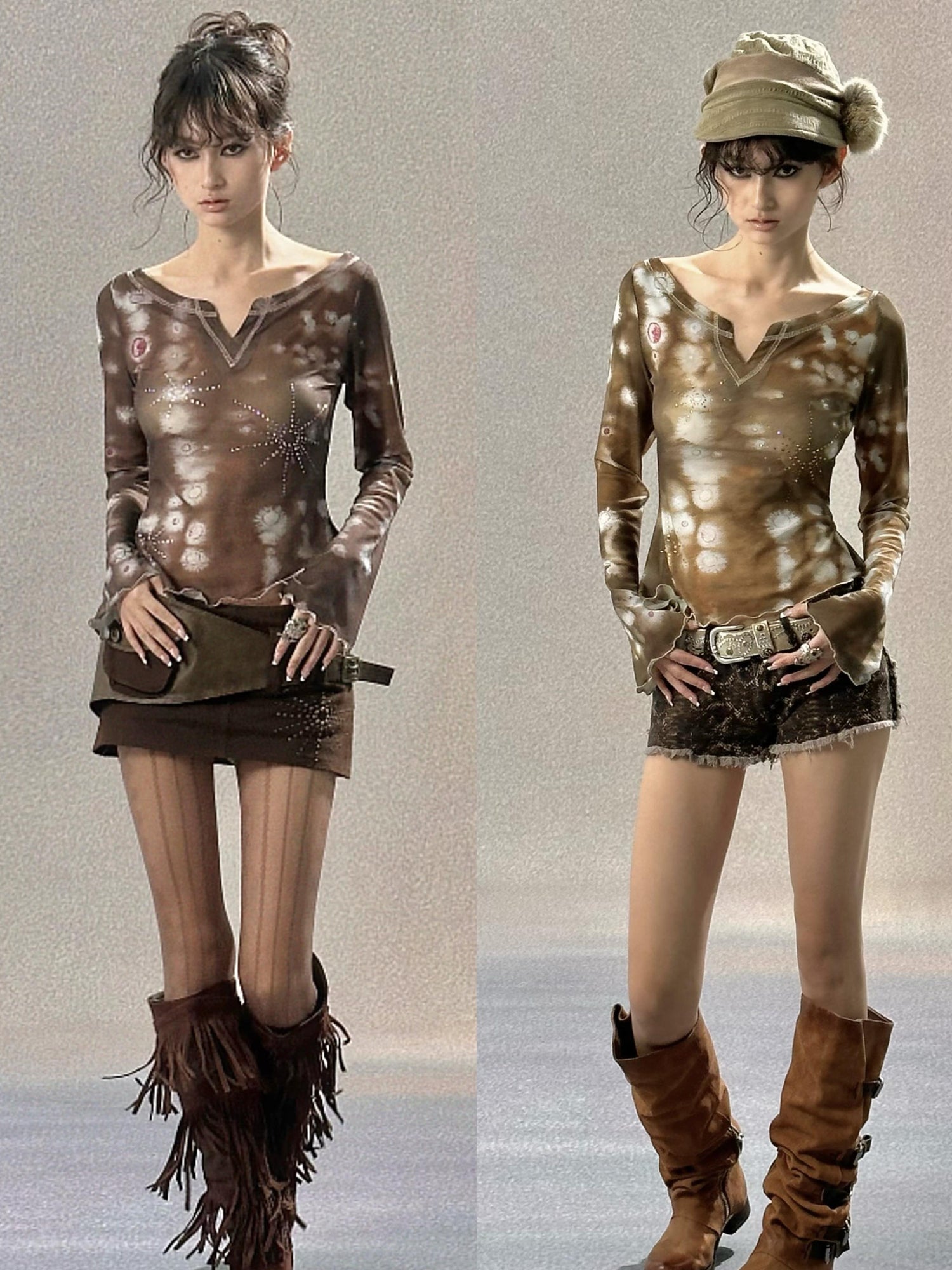 Sweet & Spicy Mesh V Neck T Shirt Long Sleeve Top