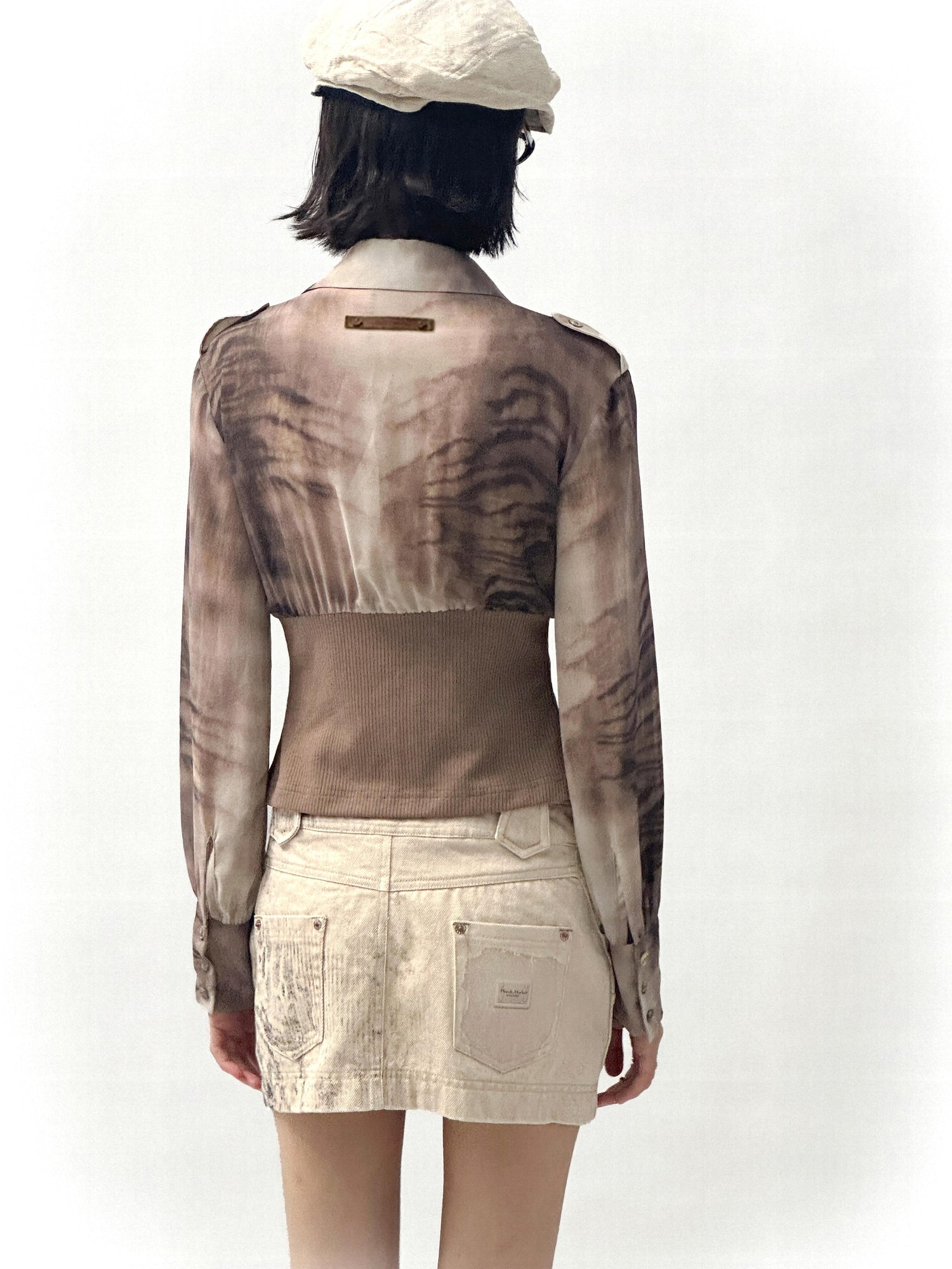 Flowers birds Market Tiger Print Slim Tie Dye Chiffon Long Sleeve Shirt