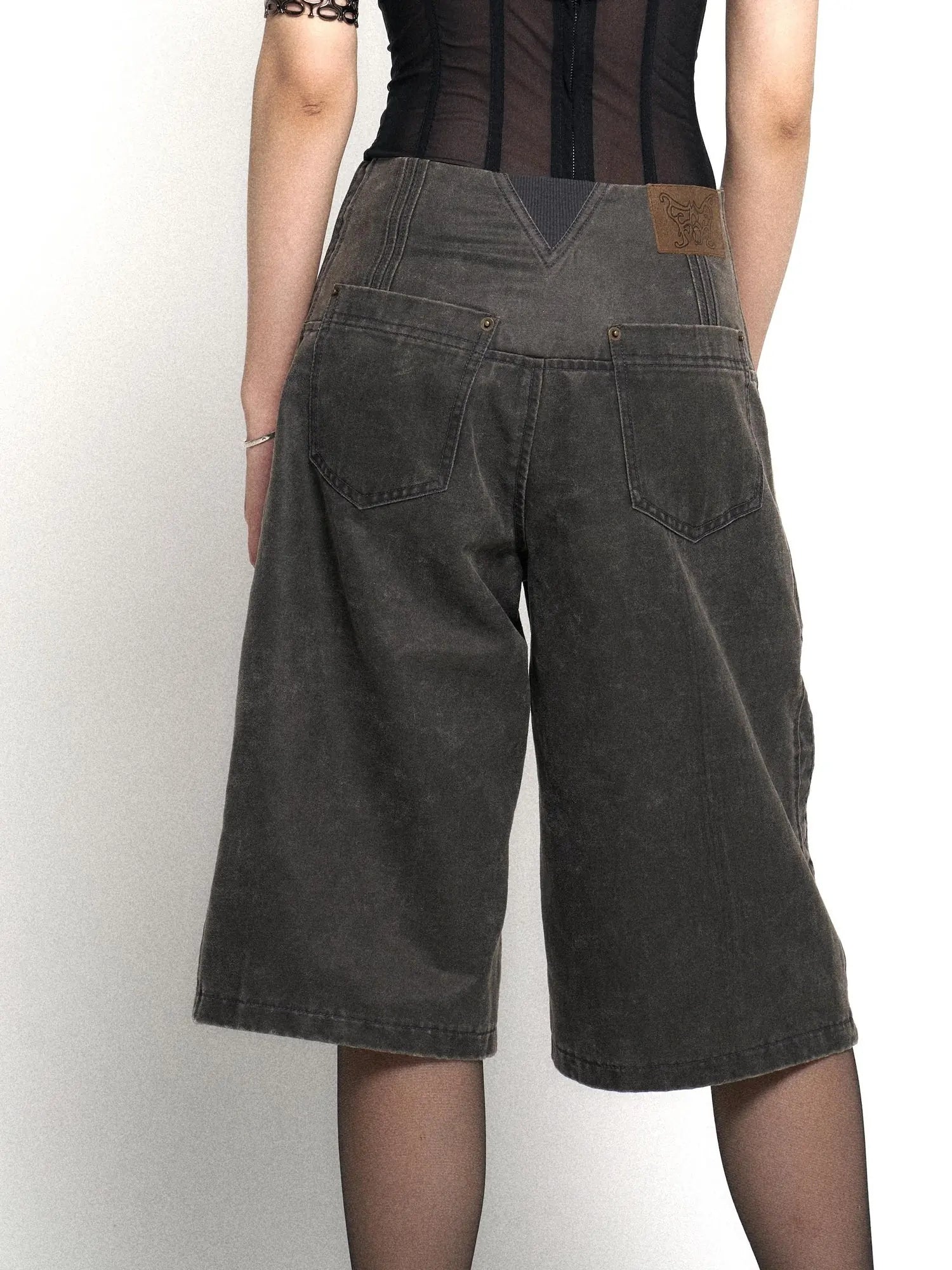 Vintage Embroidered Drawstring Wide Leg Shorts