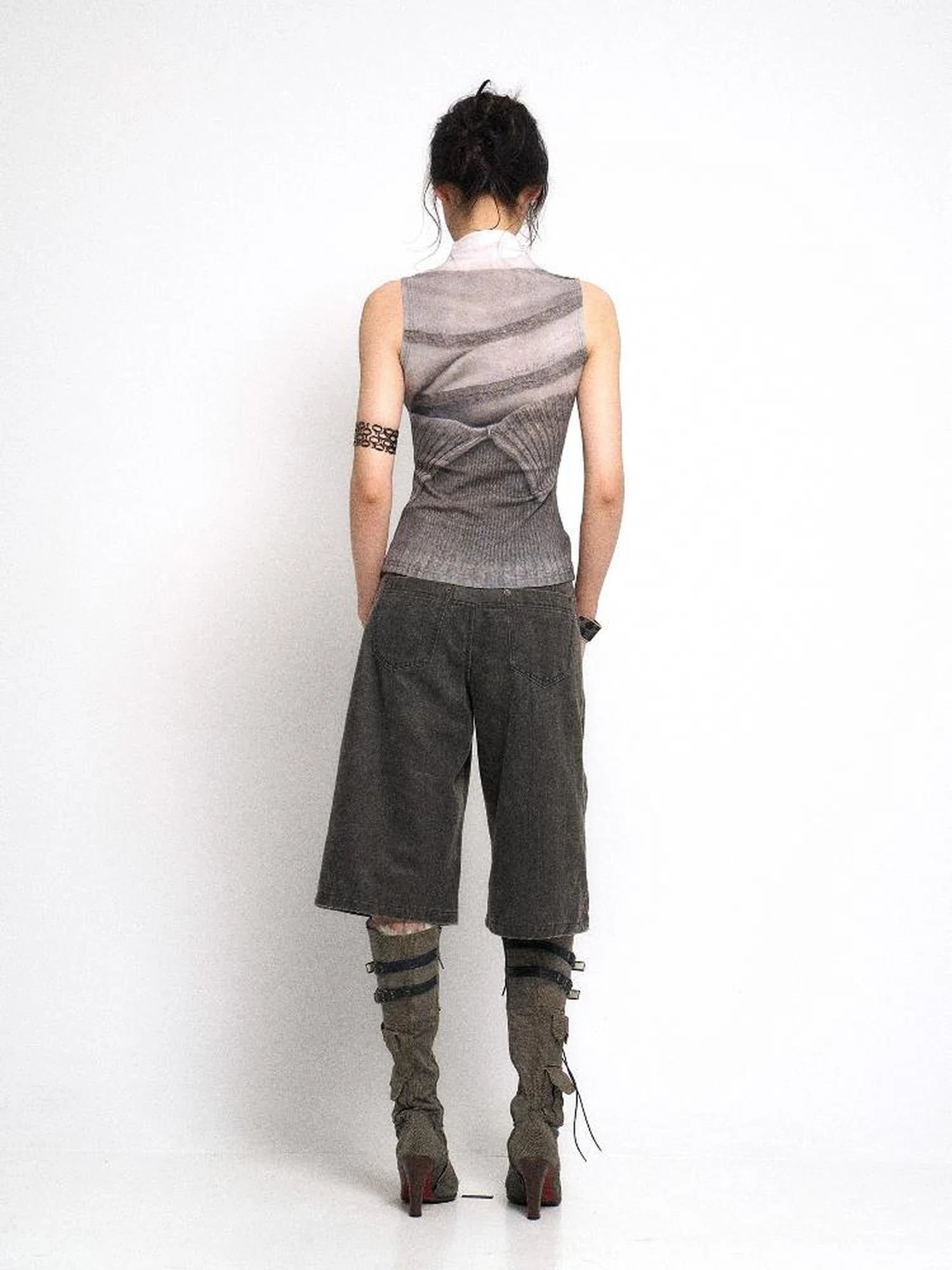 Vintage Embroidered Drawstring Wide Leg Shorts