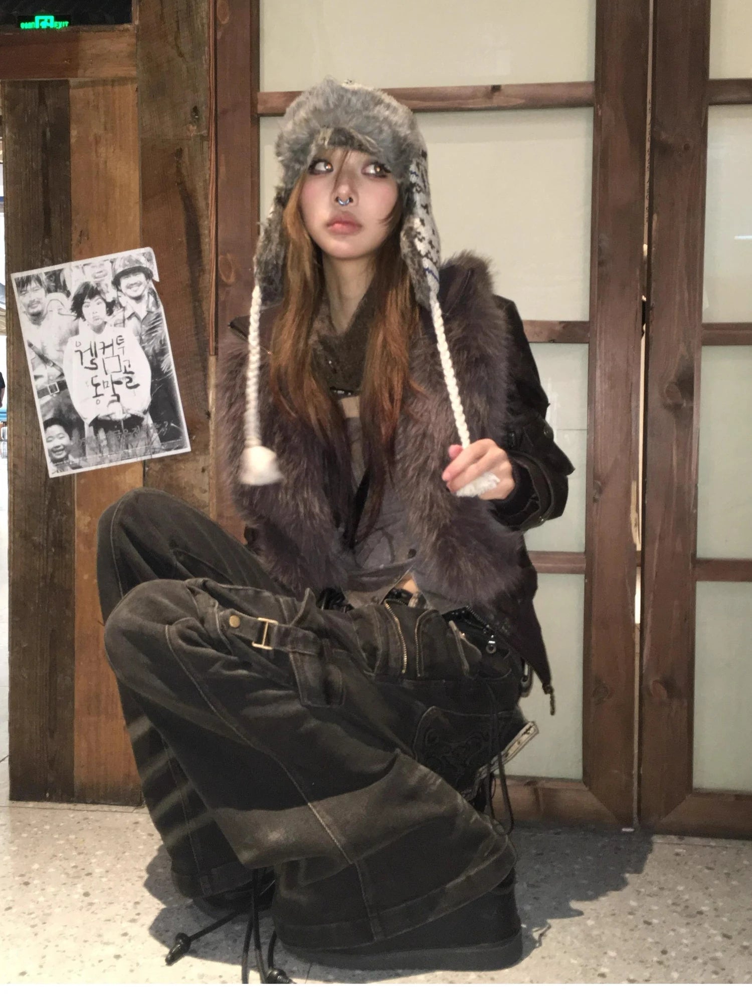 Vintage  Denim Pants Multi Pocket Stretch Cotton Low Rise Grey