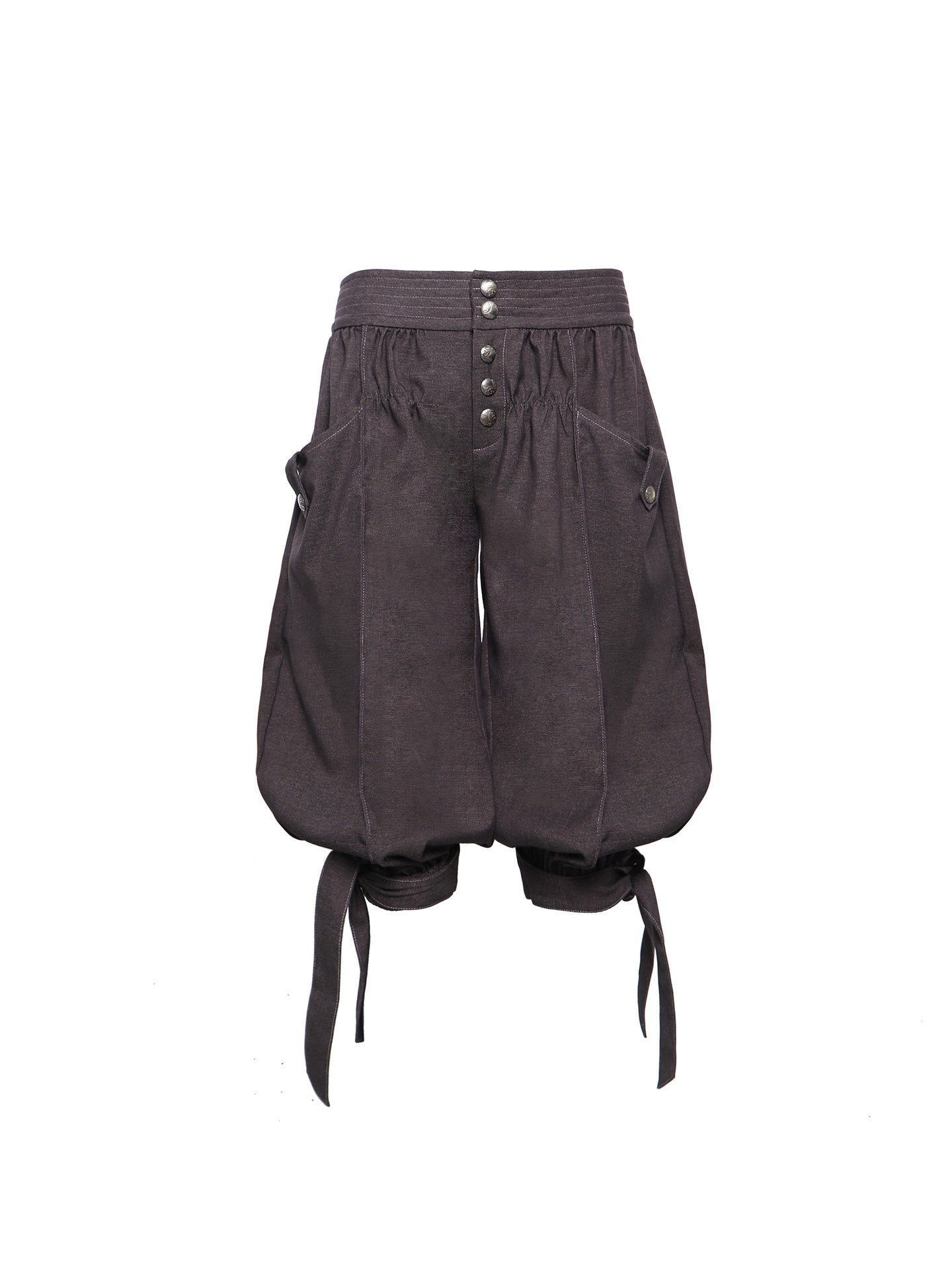 Flowers birds Market Vintage Tie Waist Lantern Leg Womens Smoky Purple Natural Waist Capri Pants
