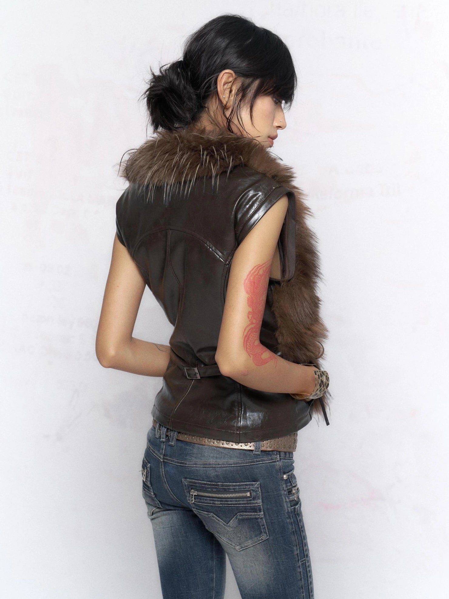 Flowers birds Market Warm Slim Fit Fur Collar Long Sleeve Zip Up Women Commuter Outerwear Jacket