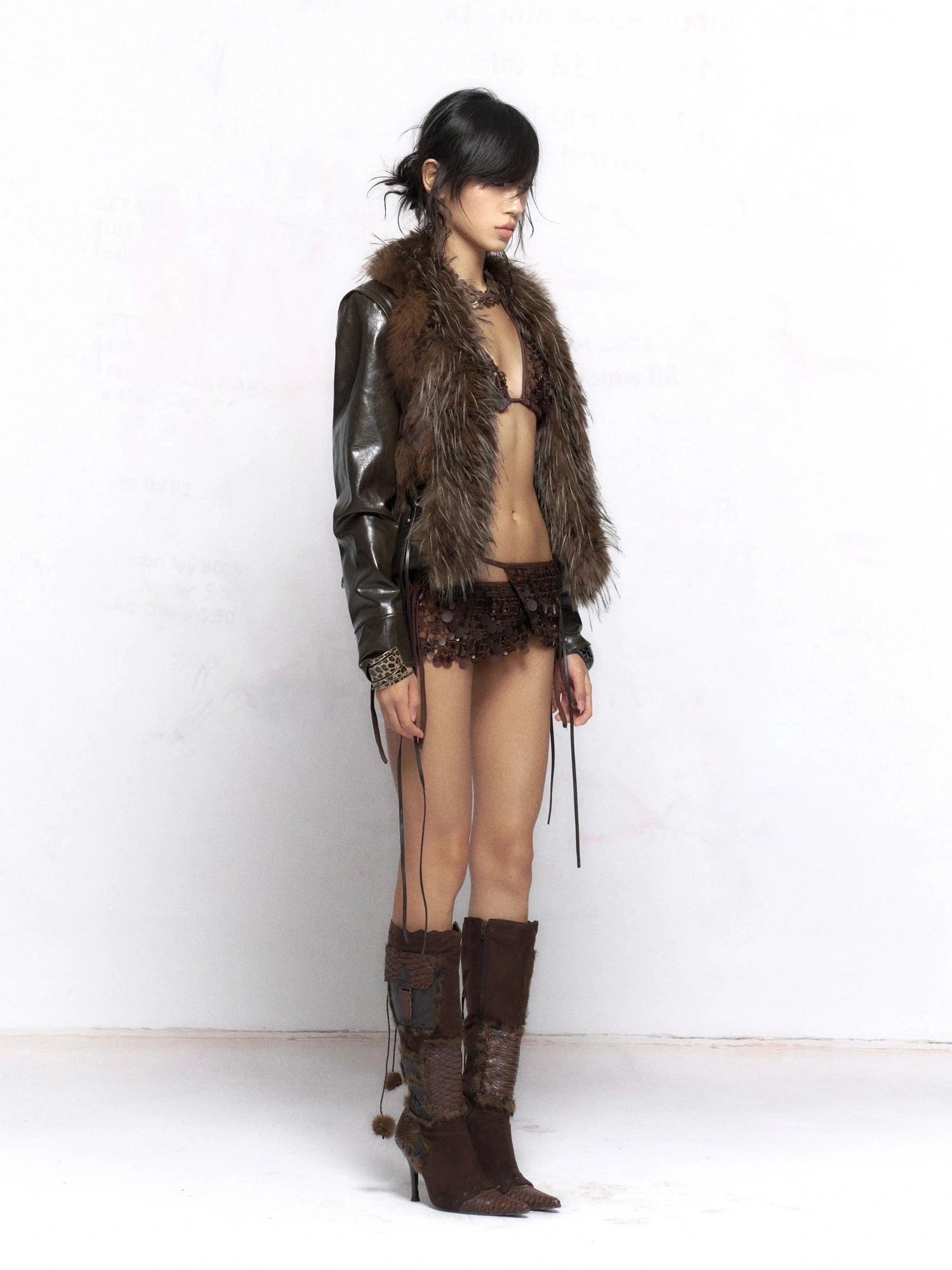 Flowers birds Market Warm Slim Fit Fur Collar Long Sleeve Zip Up Women Commuter Outerwear Jacket