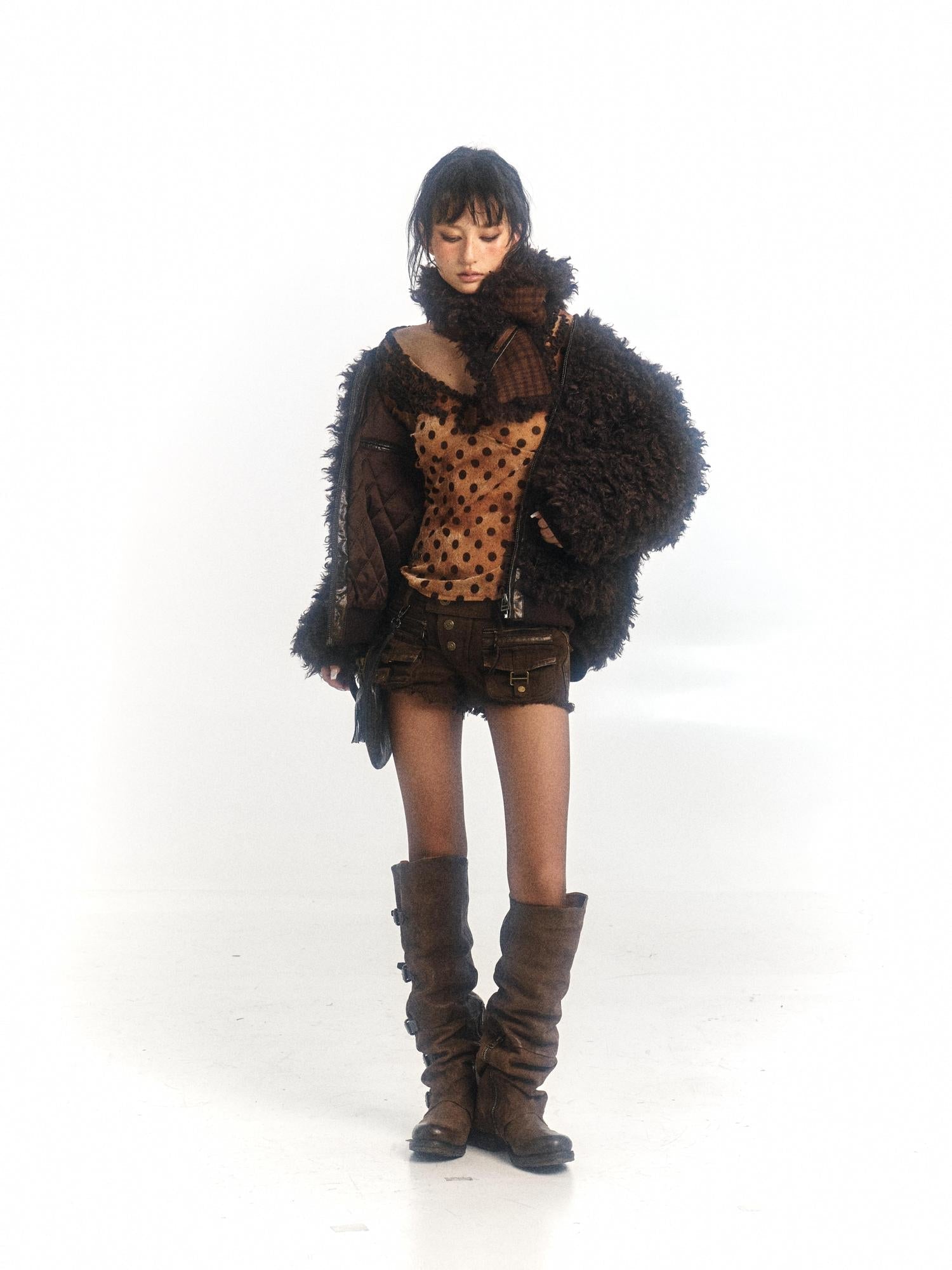 Flowers birds Market Warm Wool Blend Coat With Free Scarf