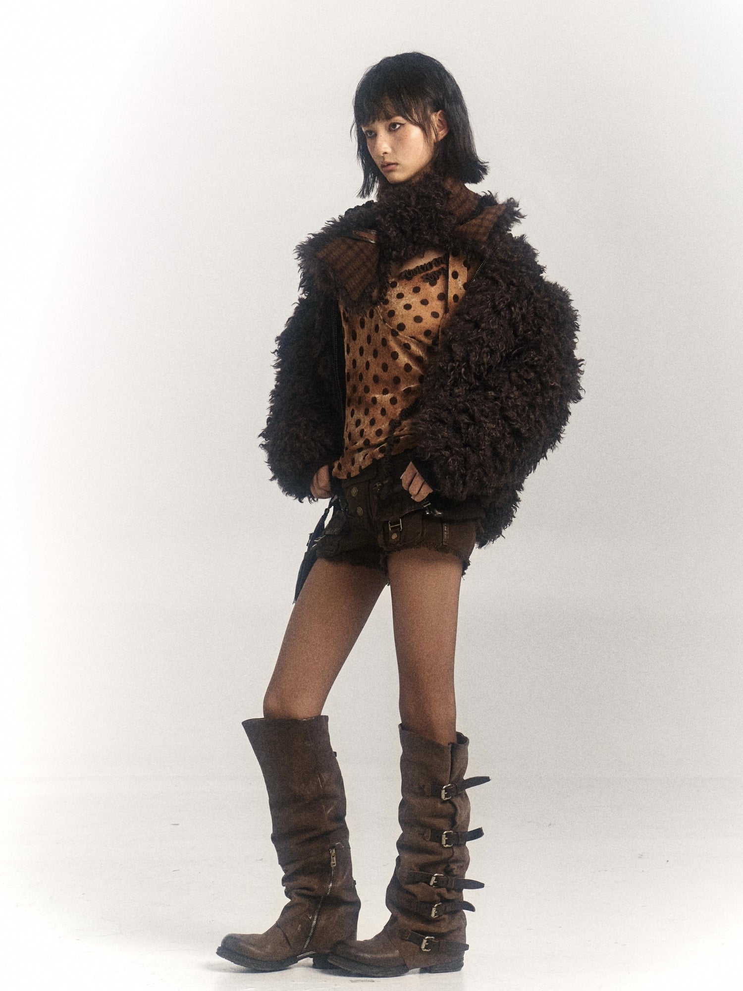 Flowers birds Market Warm Wool Blend Coat With Free Scarf