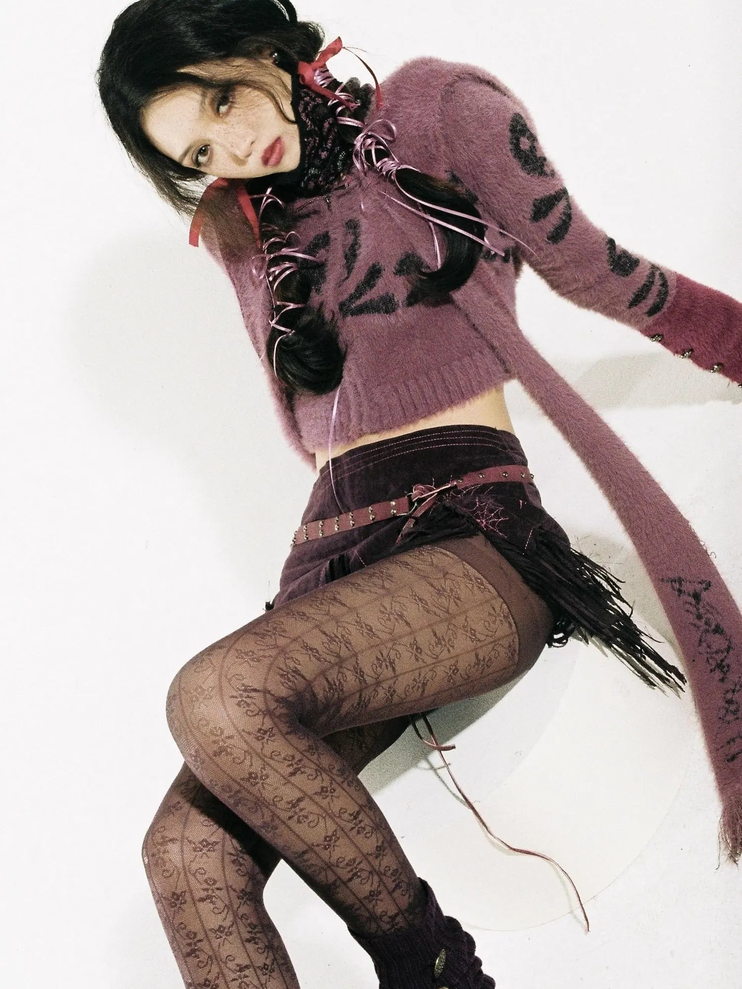 Y2K Skull Print Faux Shearling Moto Jacket