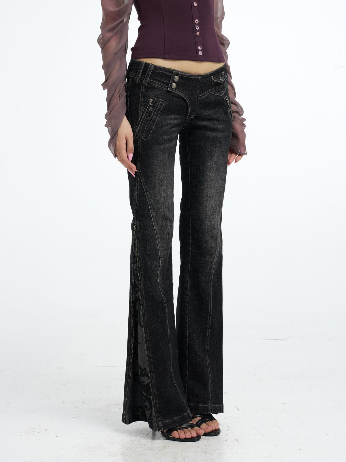 Flowers birds Market Zip Front Distressed Embroidered Women&