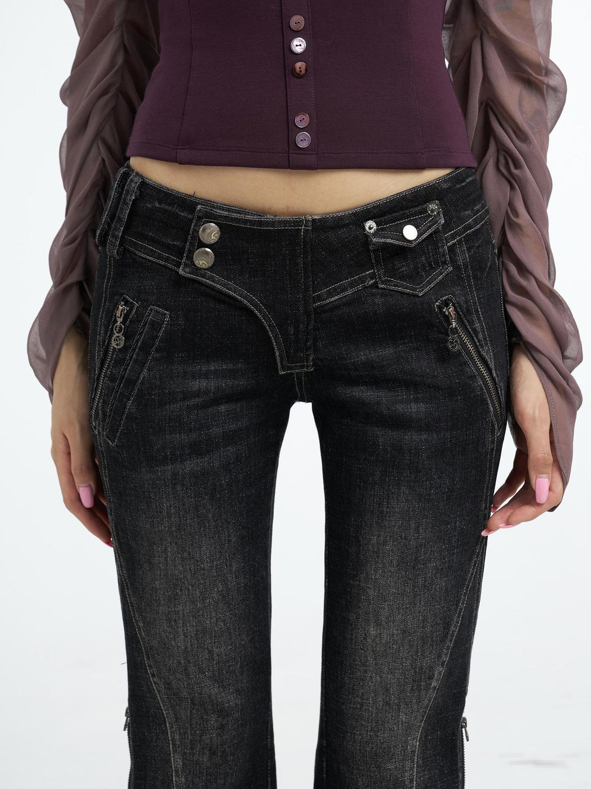 Flowers birds Market Zip Front Distressed Embroidered Women&