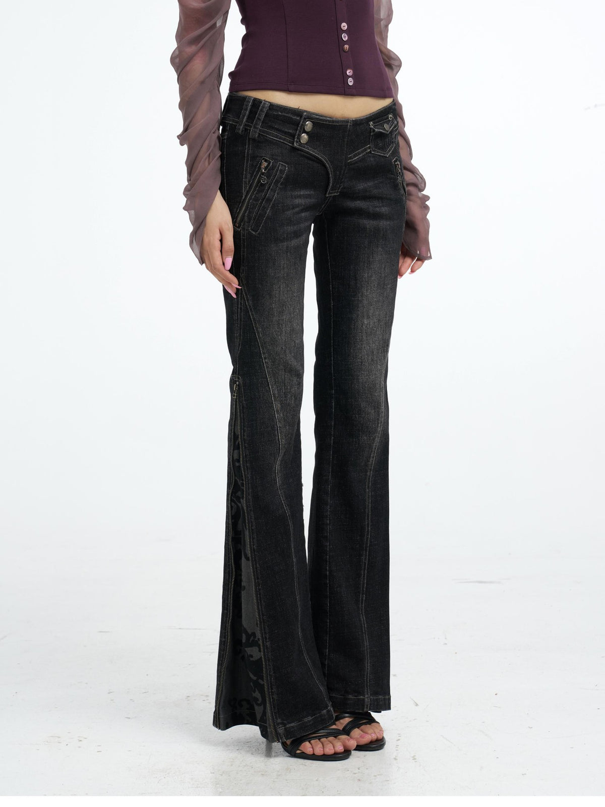 Flowers birds Market Zip Front Distressed Embroidered Women&
