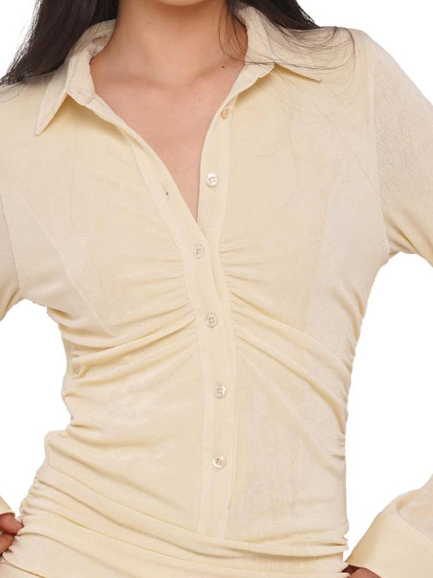 Flowy Casual Drop Waist Pleated Shirt Collar Dress