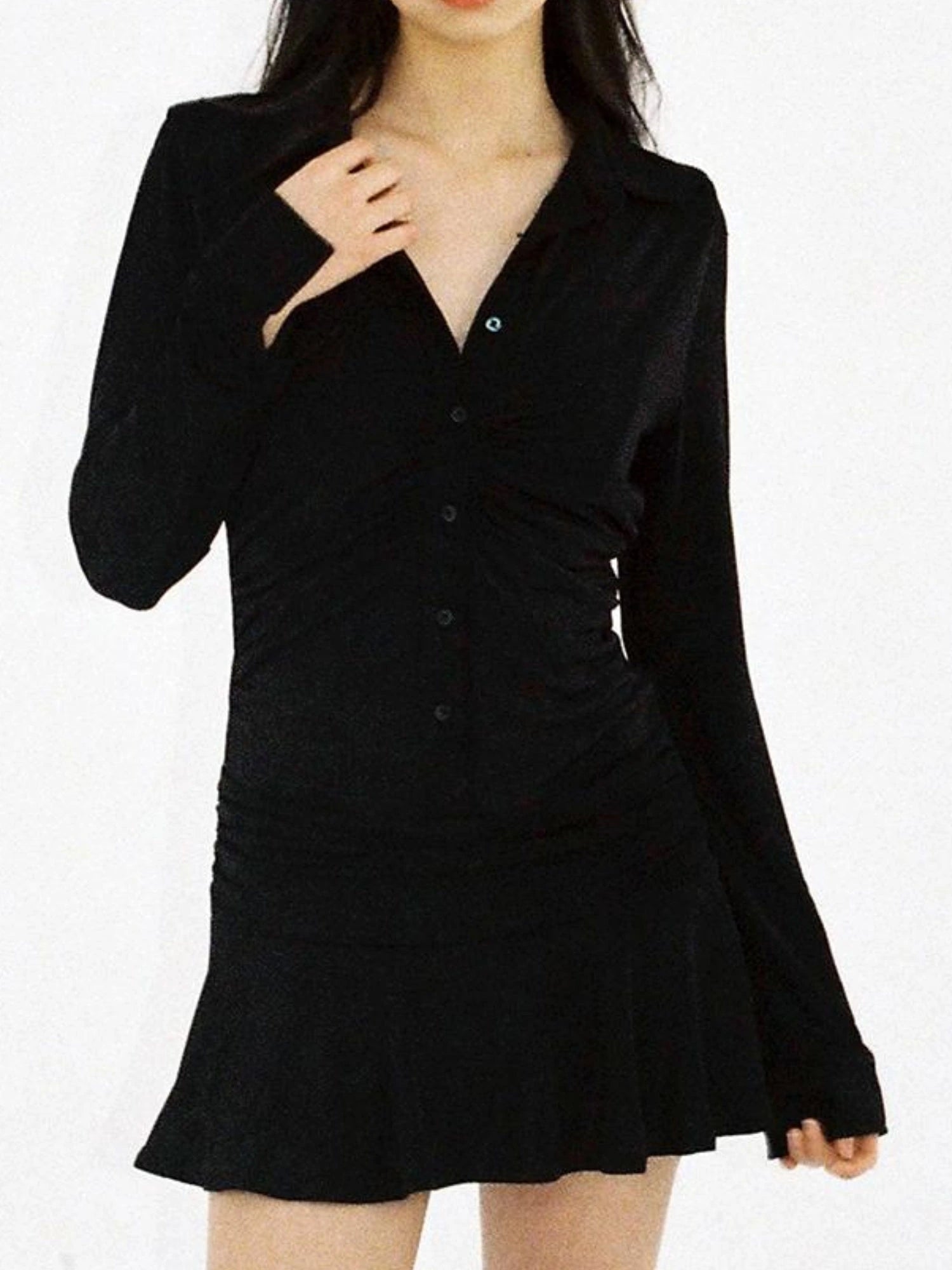 Flowy Casual Drop Waist Pleated Shirt Collar Dress