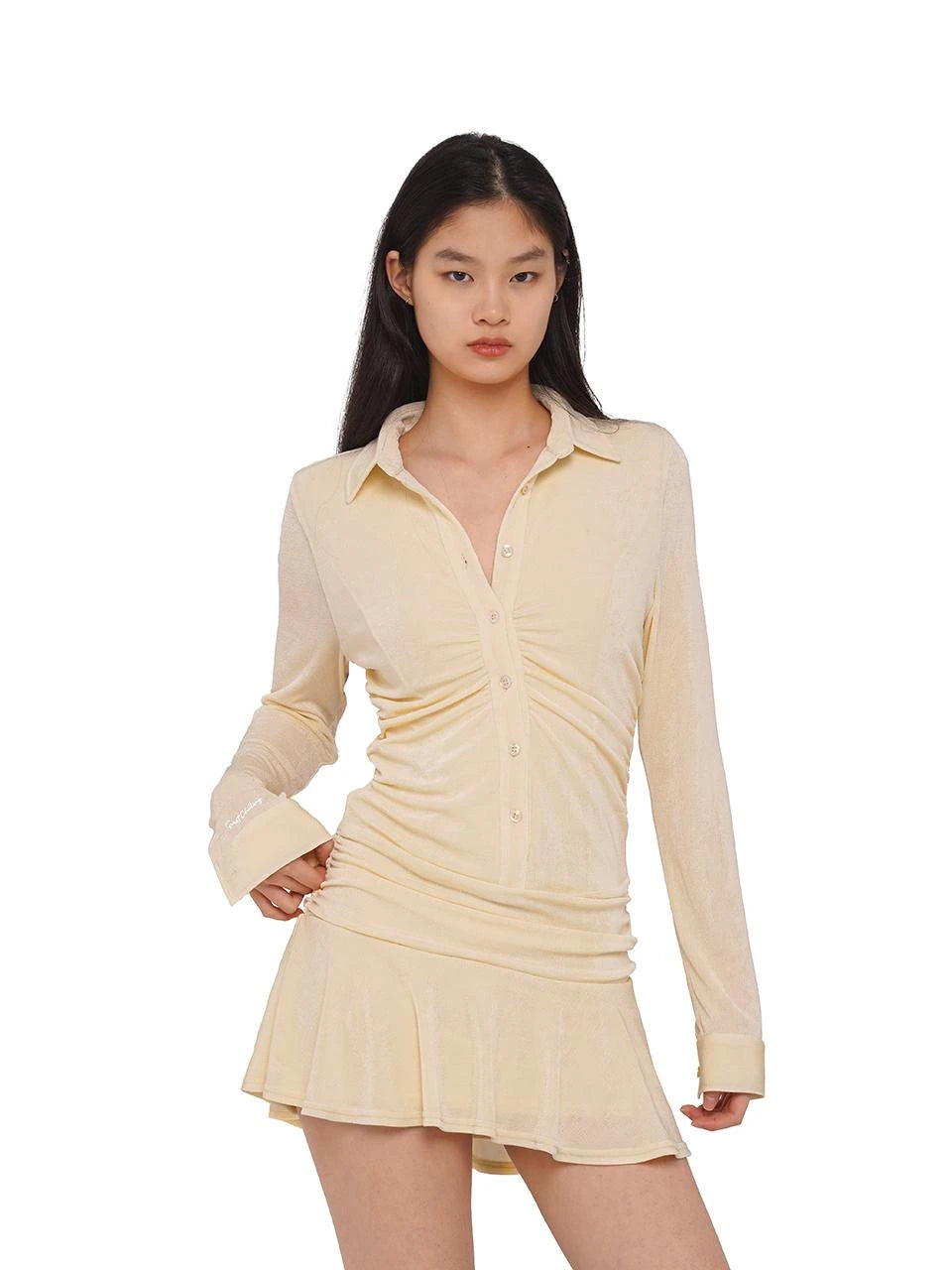 Flowy Casual Drop Waist Pleated Shirt Collar Dress
