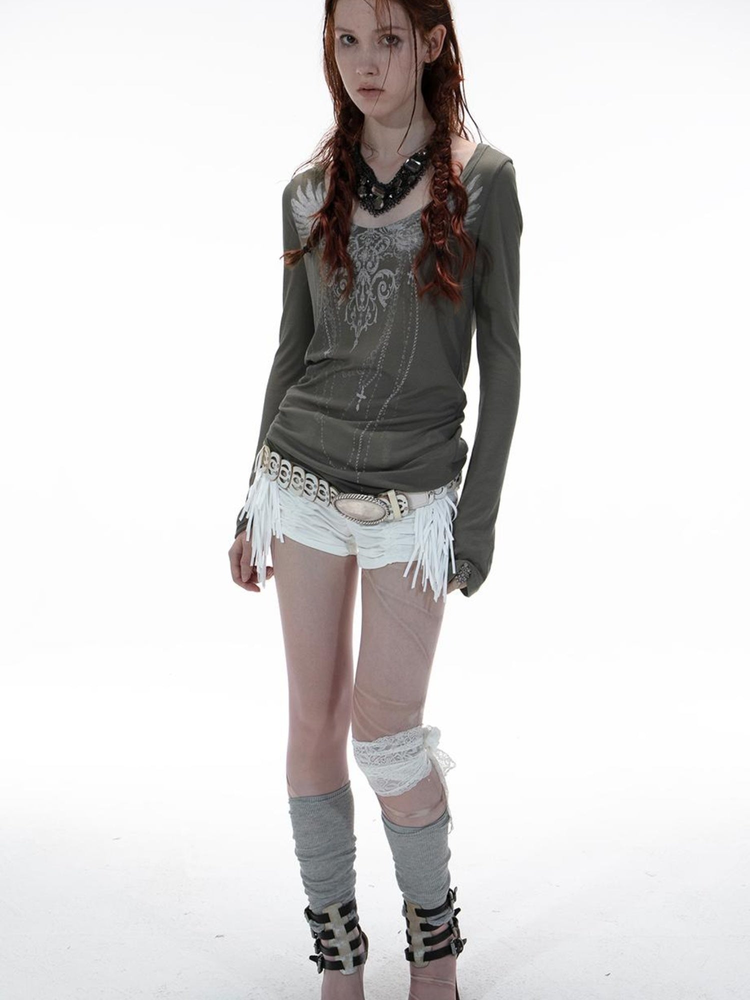 DoublePunch Flowy Fringe Low-Rise Shorts With Detachable Ruffles Shorts