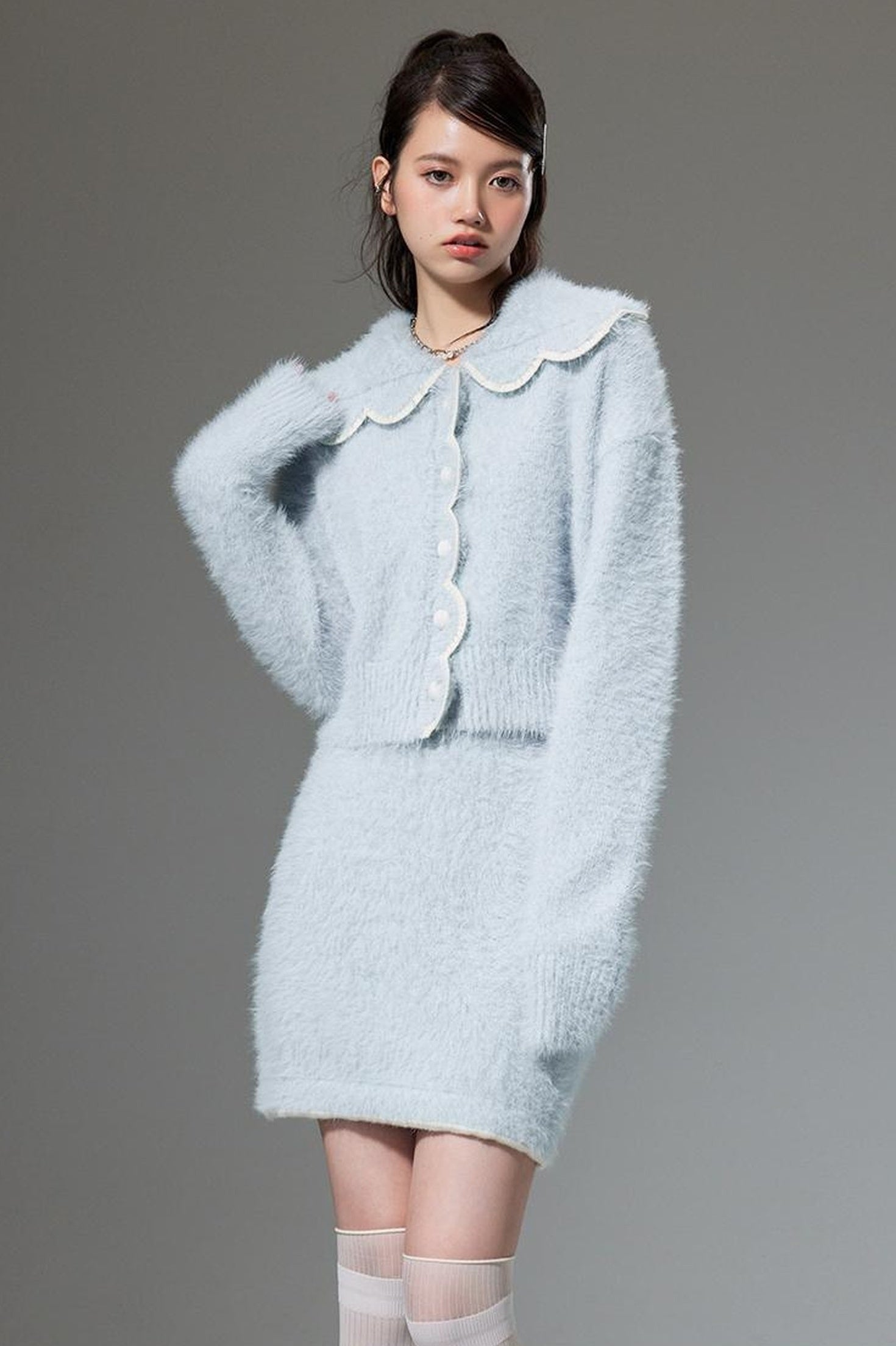 DIDDI MODA Fluffy Cozy Knit Set With Lace Trim
