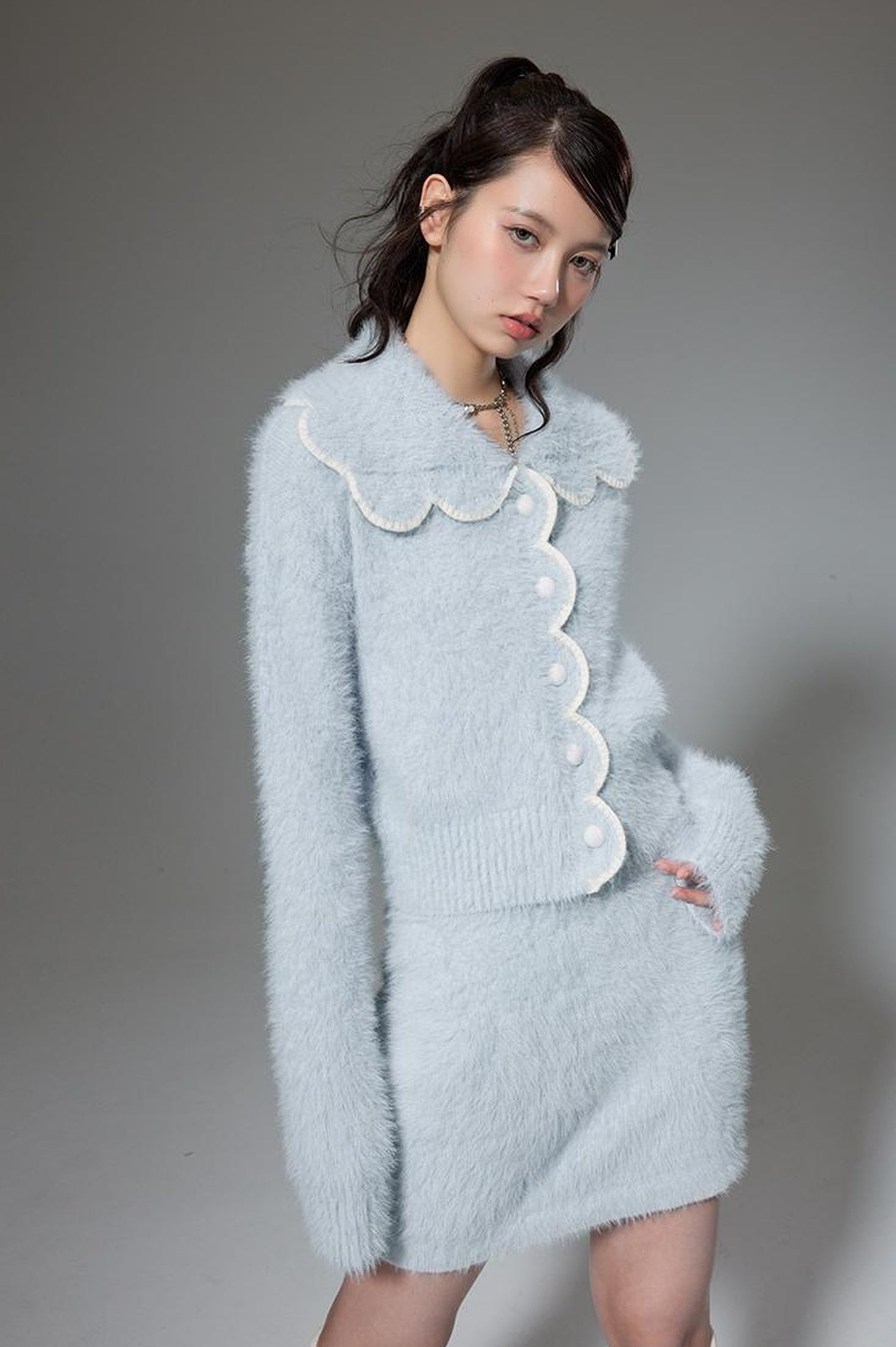 DIDDI MODA Fluffy Cozy Knit Set With Lace Trim