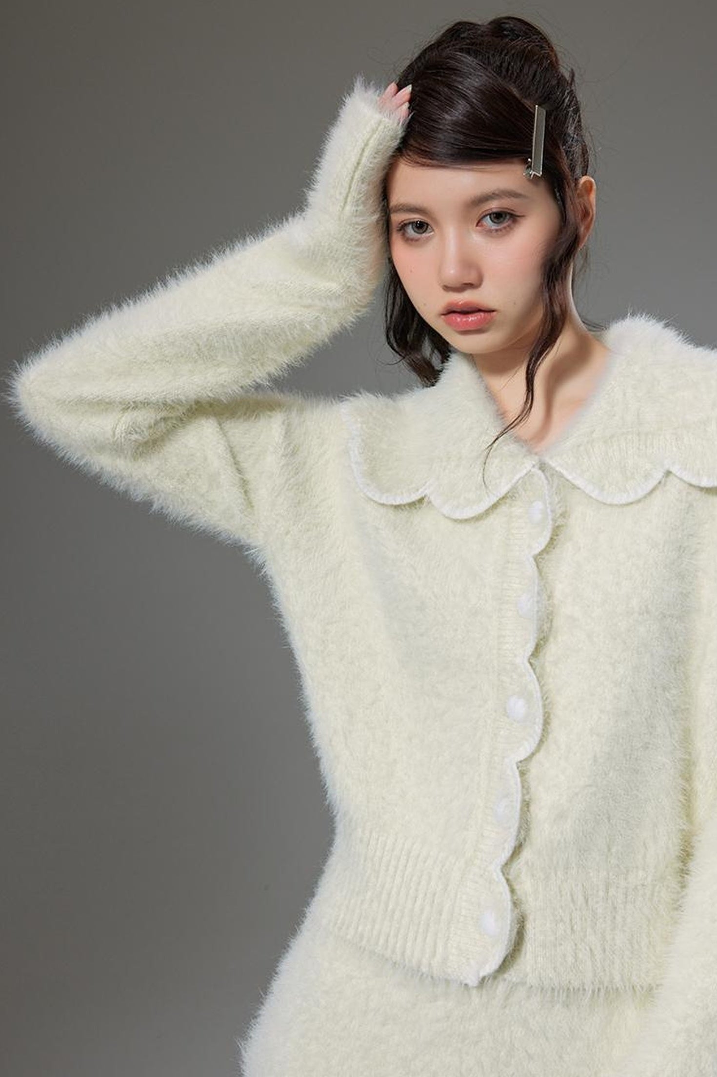 DIDDI MODA Fluffy Cozy Knit Set With Lace Trim