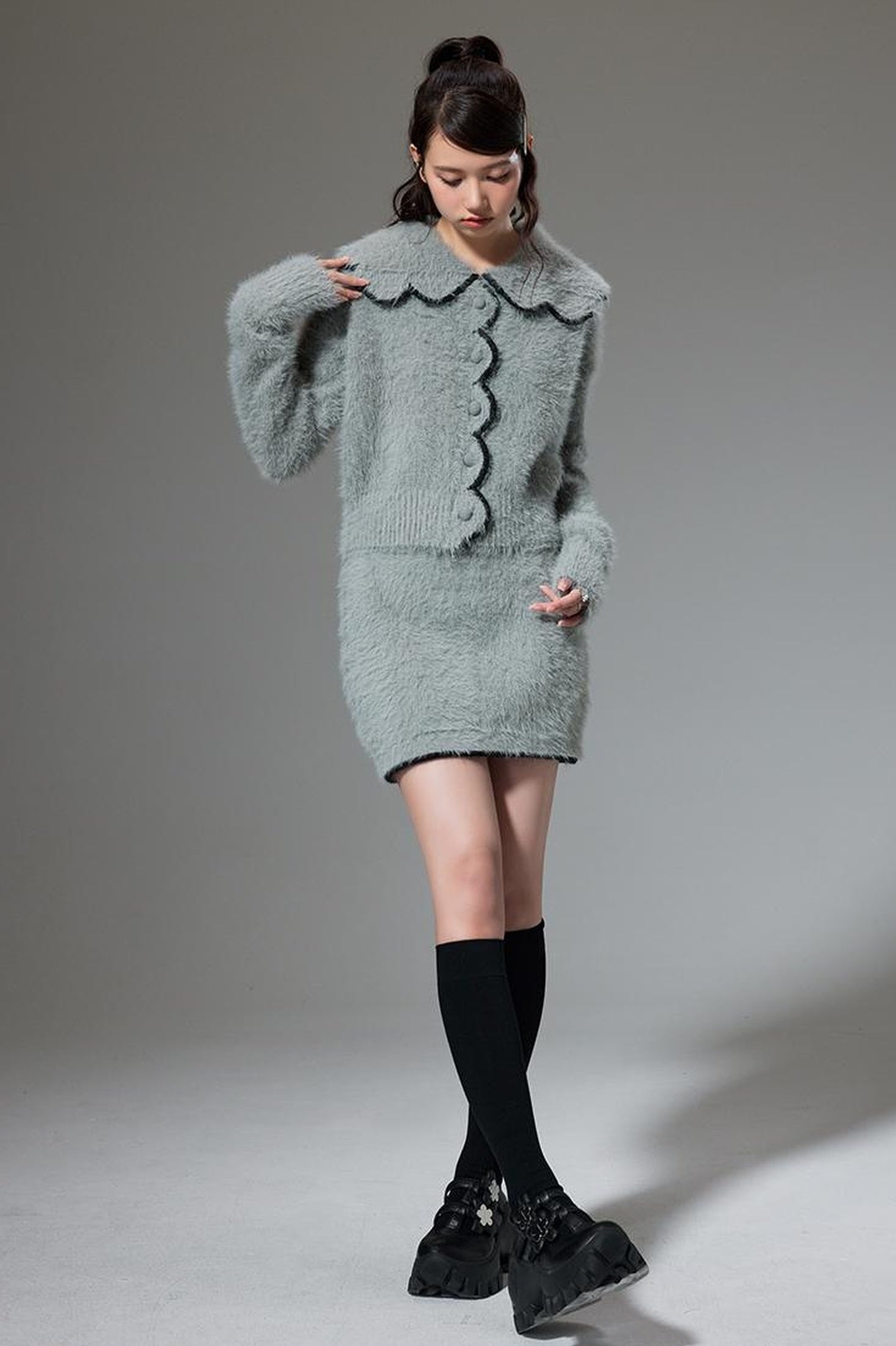 DIDDI MODA Fluffy Cozy Knit Set With Lace Trim