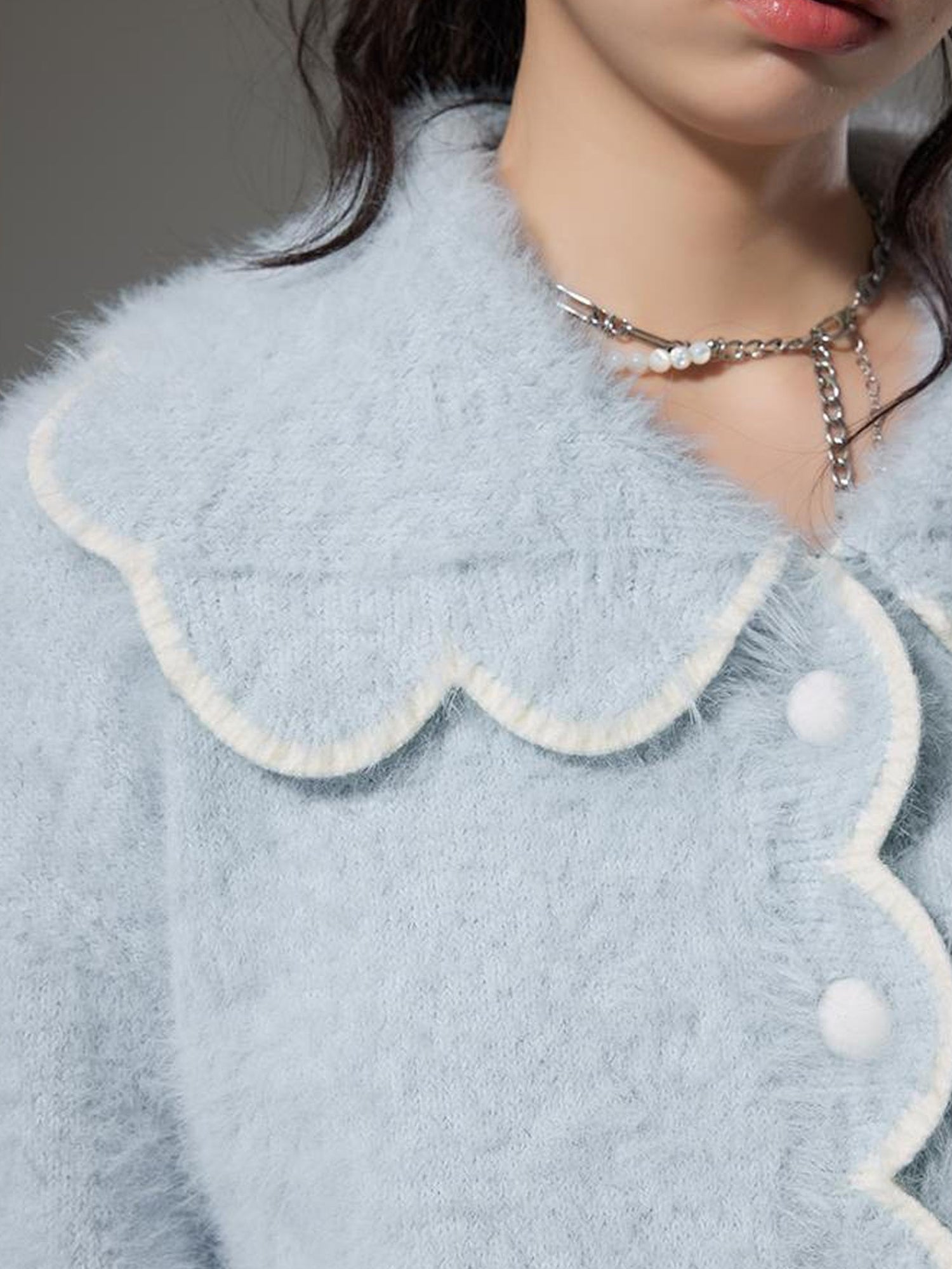 DIDDI MODA Fluffy Cozy Knit Set With Lace Trim