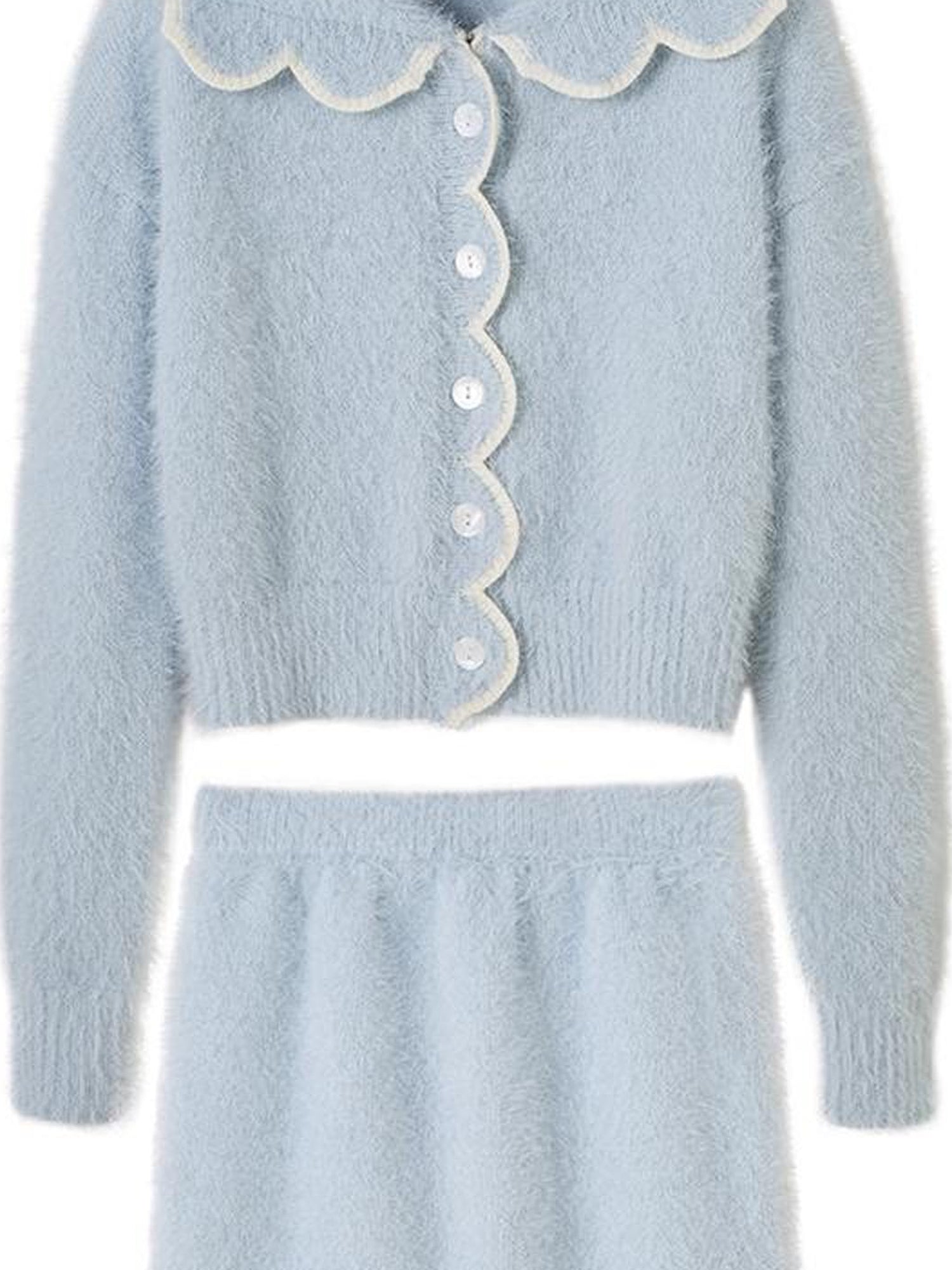DIDDI MODA Fluffy Cozy Knit Set With Lace Trim