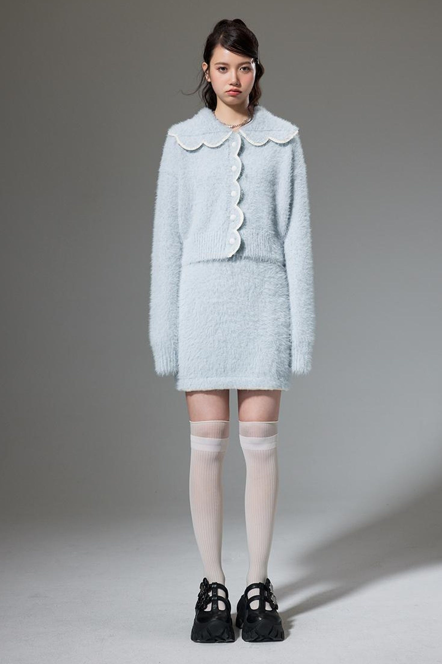 DIDDI MODA Fluffy Cozy Knit Set With Lace Trim
