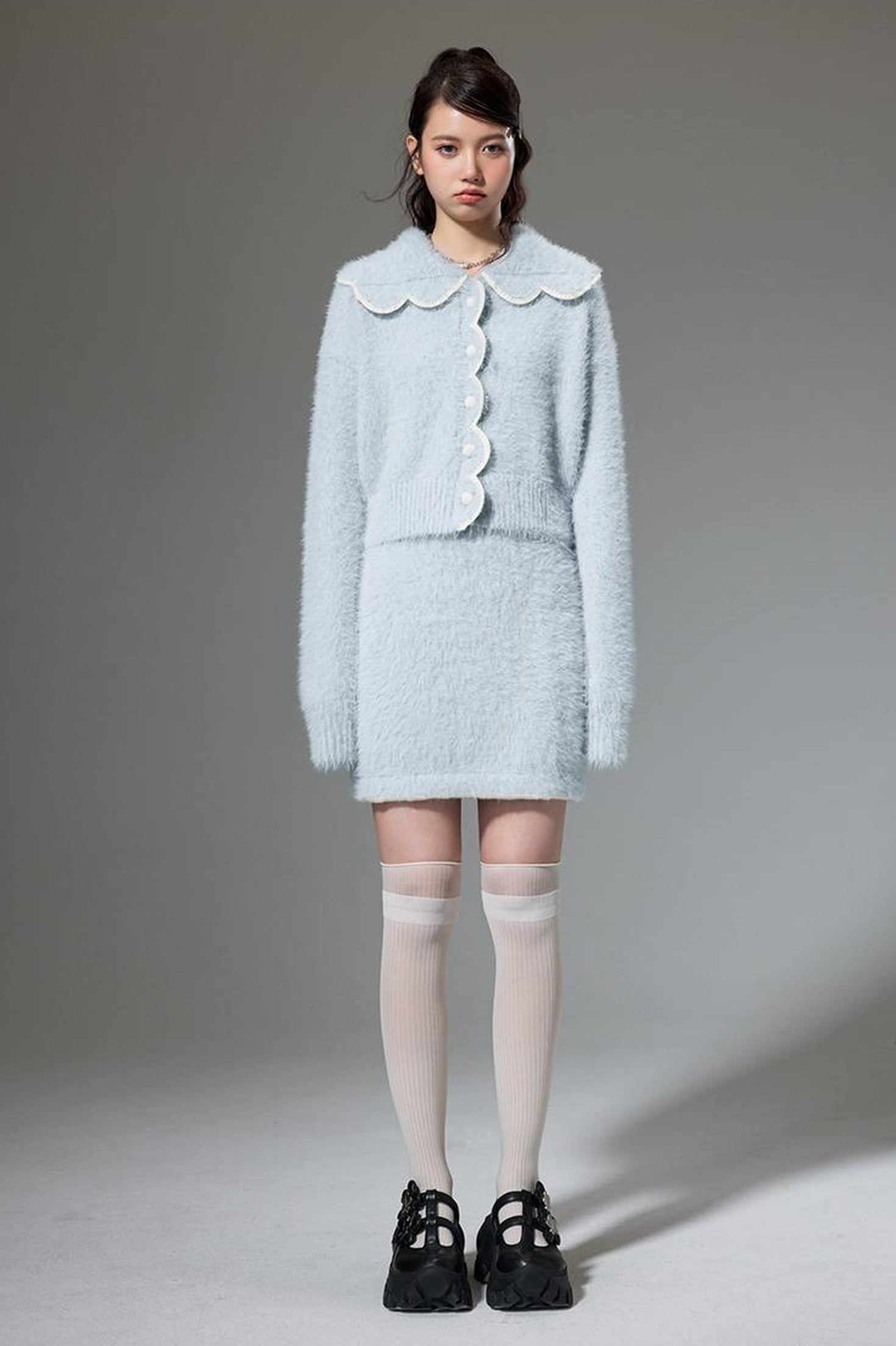 DIDDI MODA Fluffy Cozy Knit Set With Lace Trim