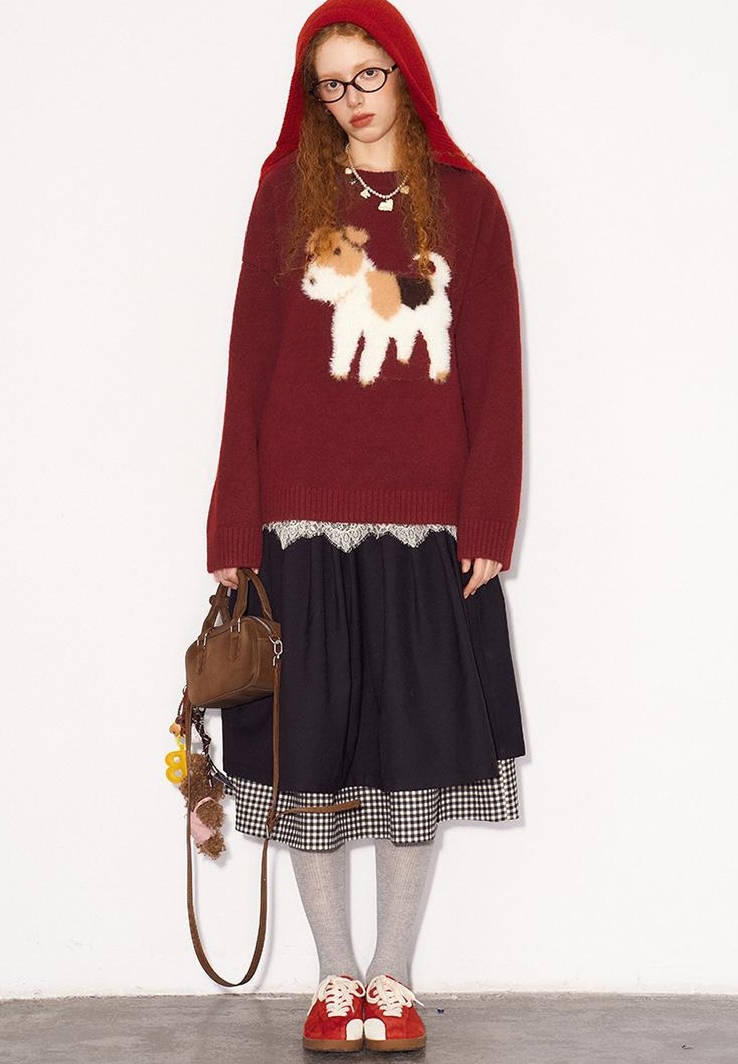 DIDDI MODA Fluffy Puppy Jacquard Sweater Cozy Cute Knitwear