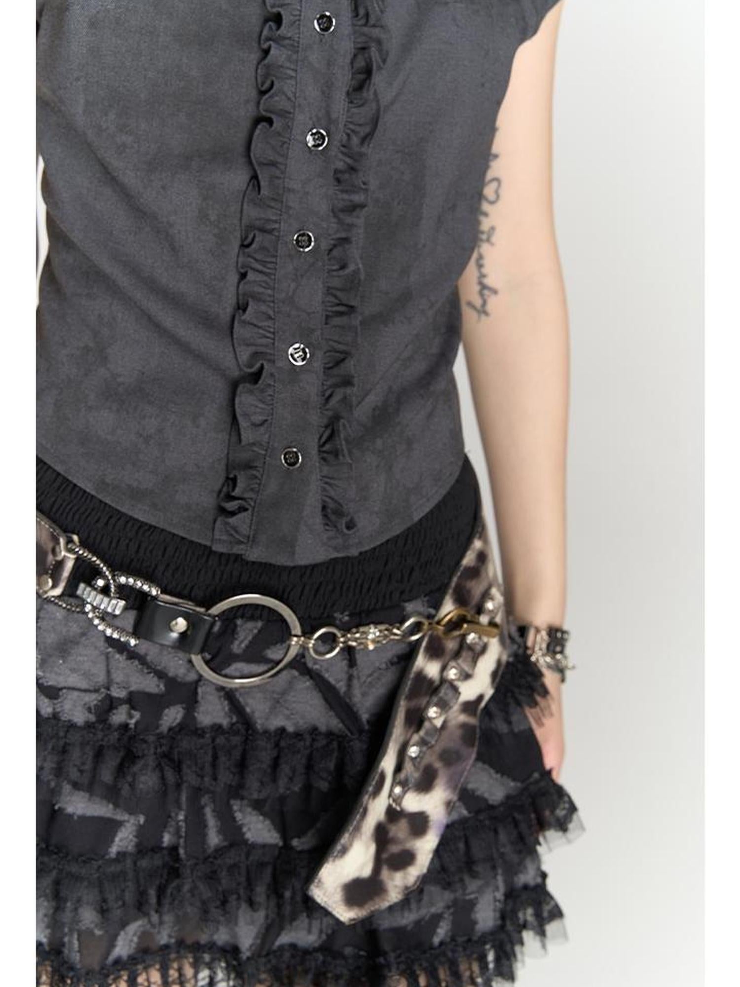 MOMSYCAN FOX LINE Fluttery Lace Trim Sleeveless Blouse Seaside Breeze