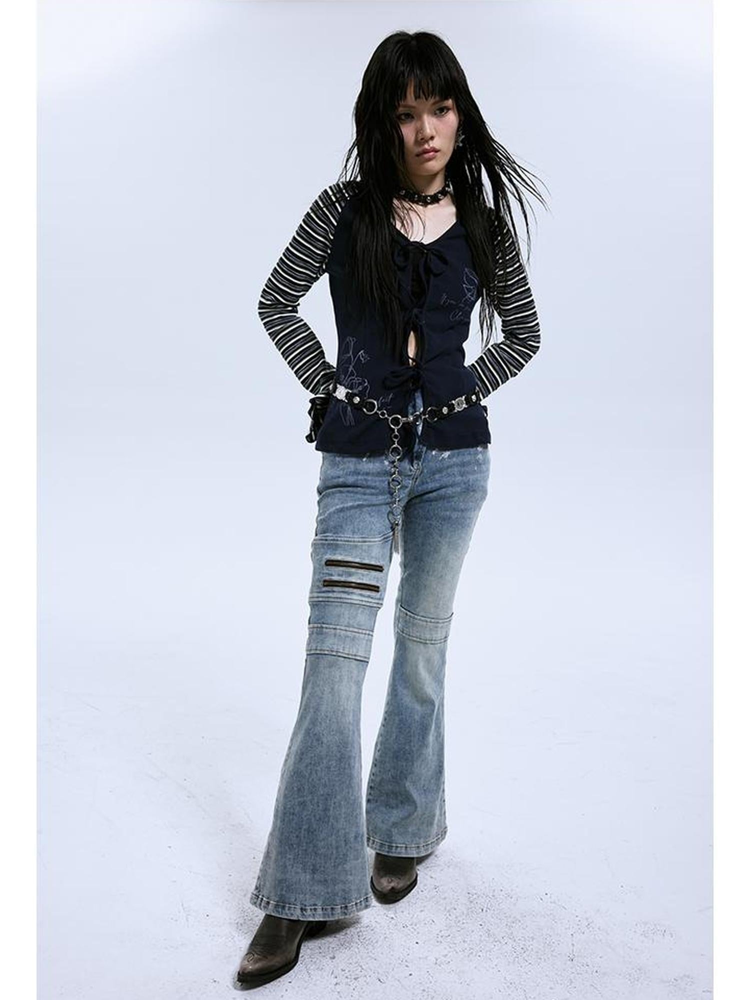 MOMSYCAN FOX LINE Fox Line Slim Flare Silver Wash Low Rise Jeans