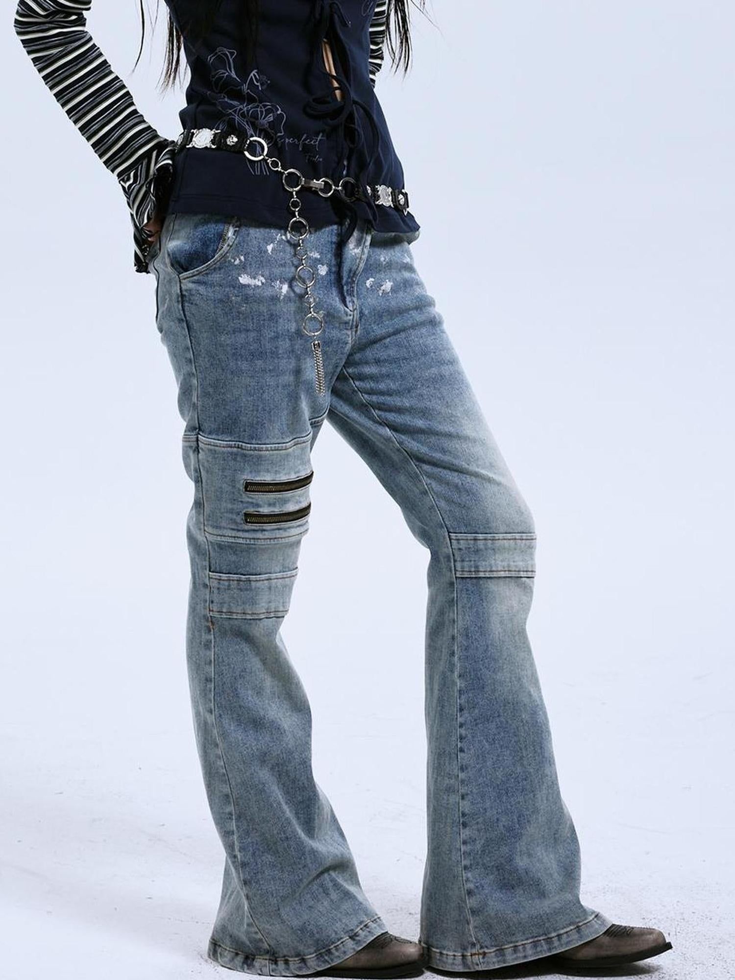 MOMSYCAN FOX LINE Fox Line Slim Flare Silver Wash Low Rise Jeans