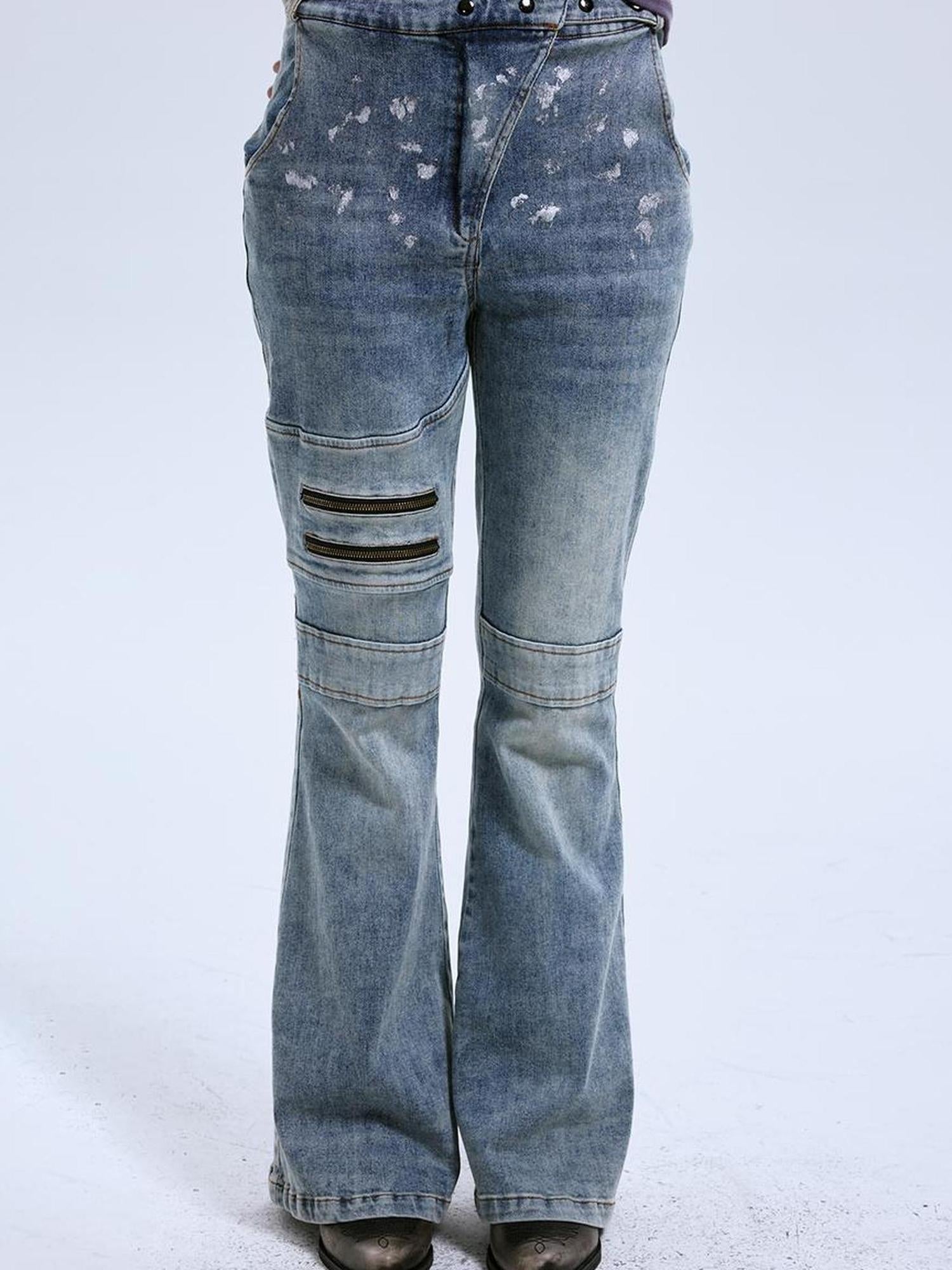 MOMSYCAN FOX LINE Fox Line Slim Flare Silver Wash Low Rise Jeans