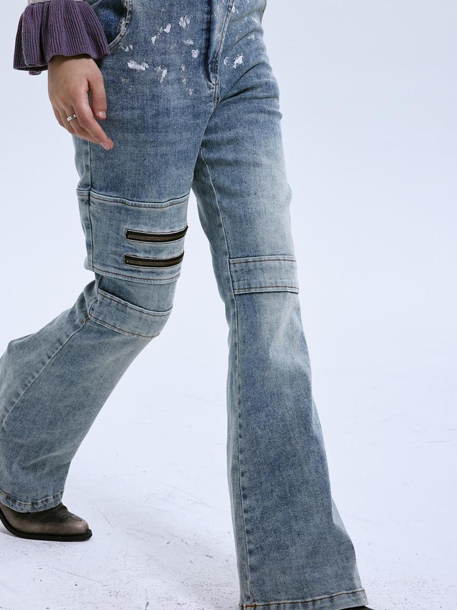 MOMSYCAN FOX LINE Fox Line Slim Flare Silver Wash Low Rise Jeans