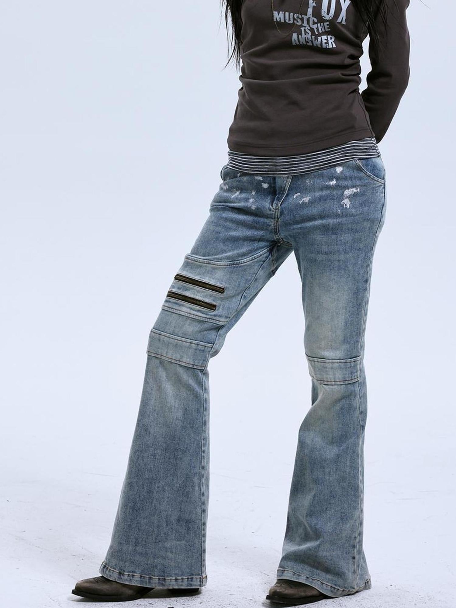 MOMSYCAN FOX LINE Fox Line Slim Flare Silver Wash Low Rise Jeans
