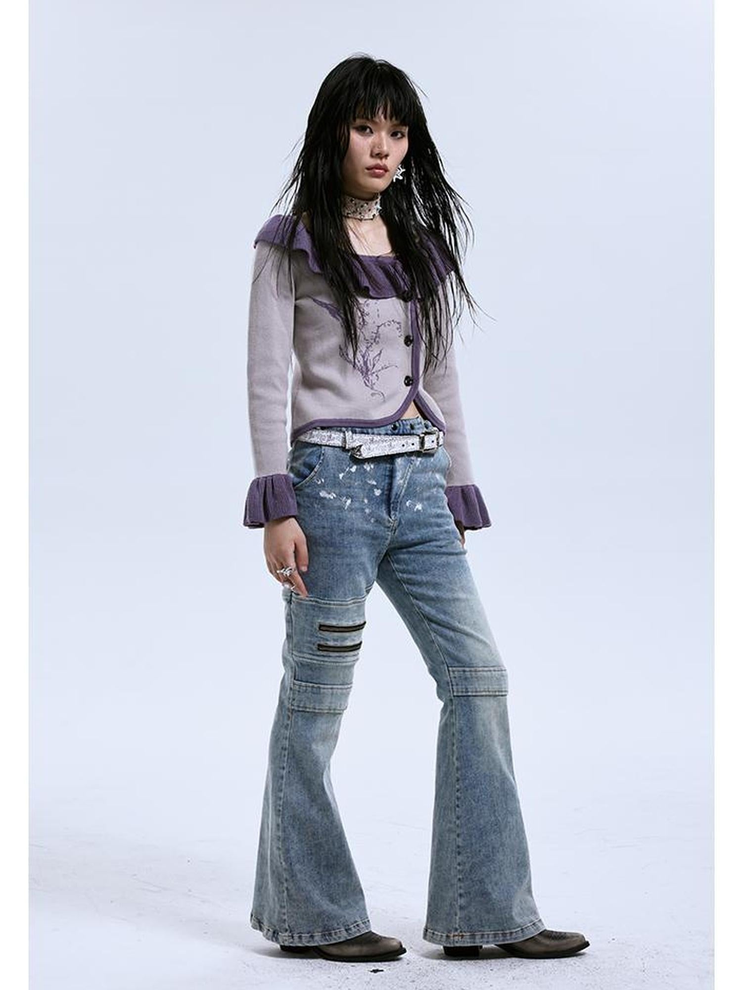MOMSYCAN FOX LINE Fox Line Slim Flare Silver Wash Low Rise Jeans