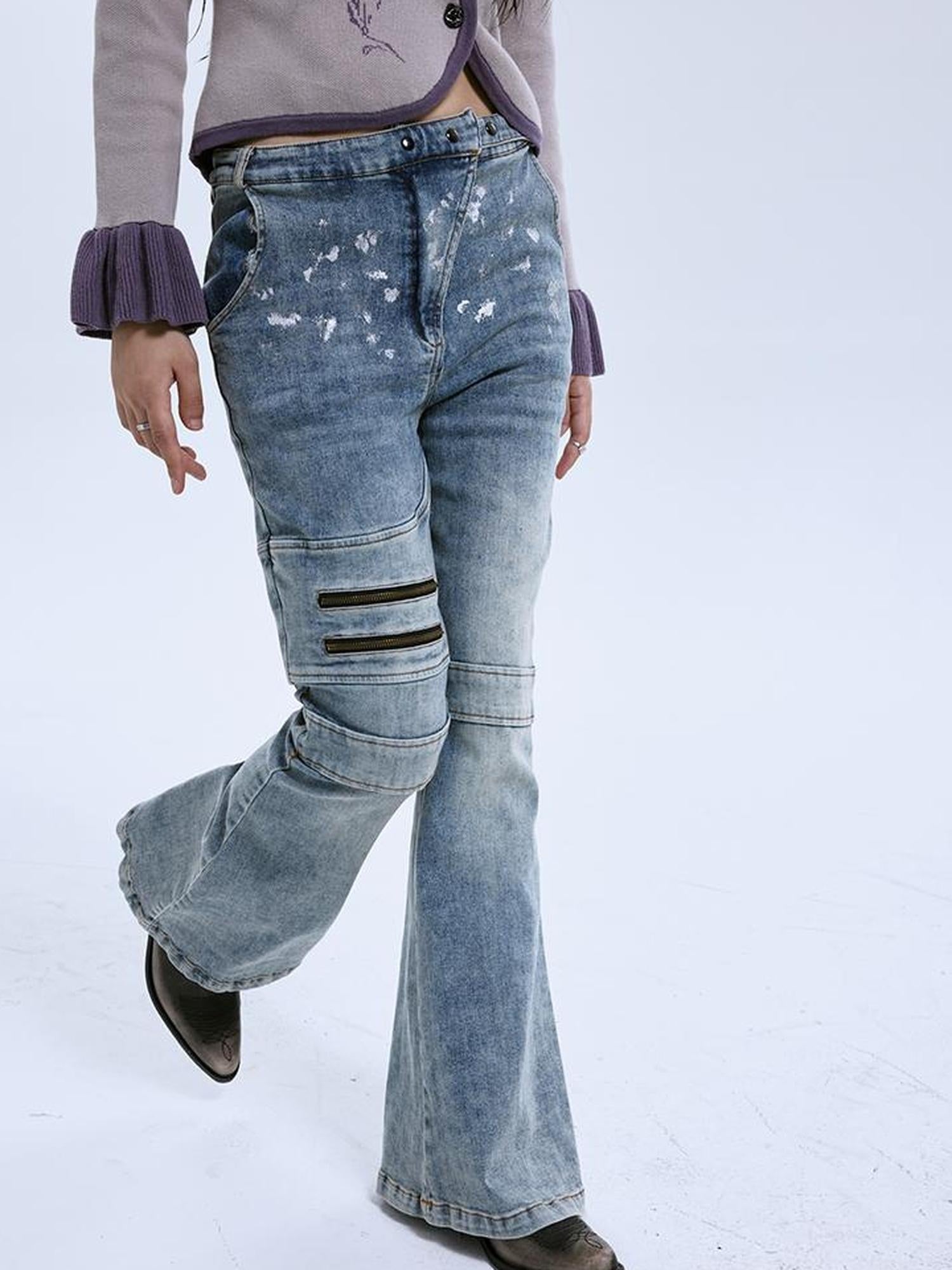 MOMSYCAN FOX LINE Fox Line Slim Flare Silver Wash Low Rise Jeans