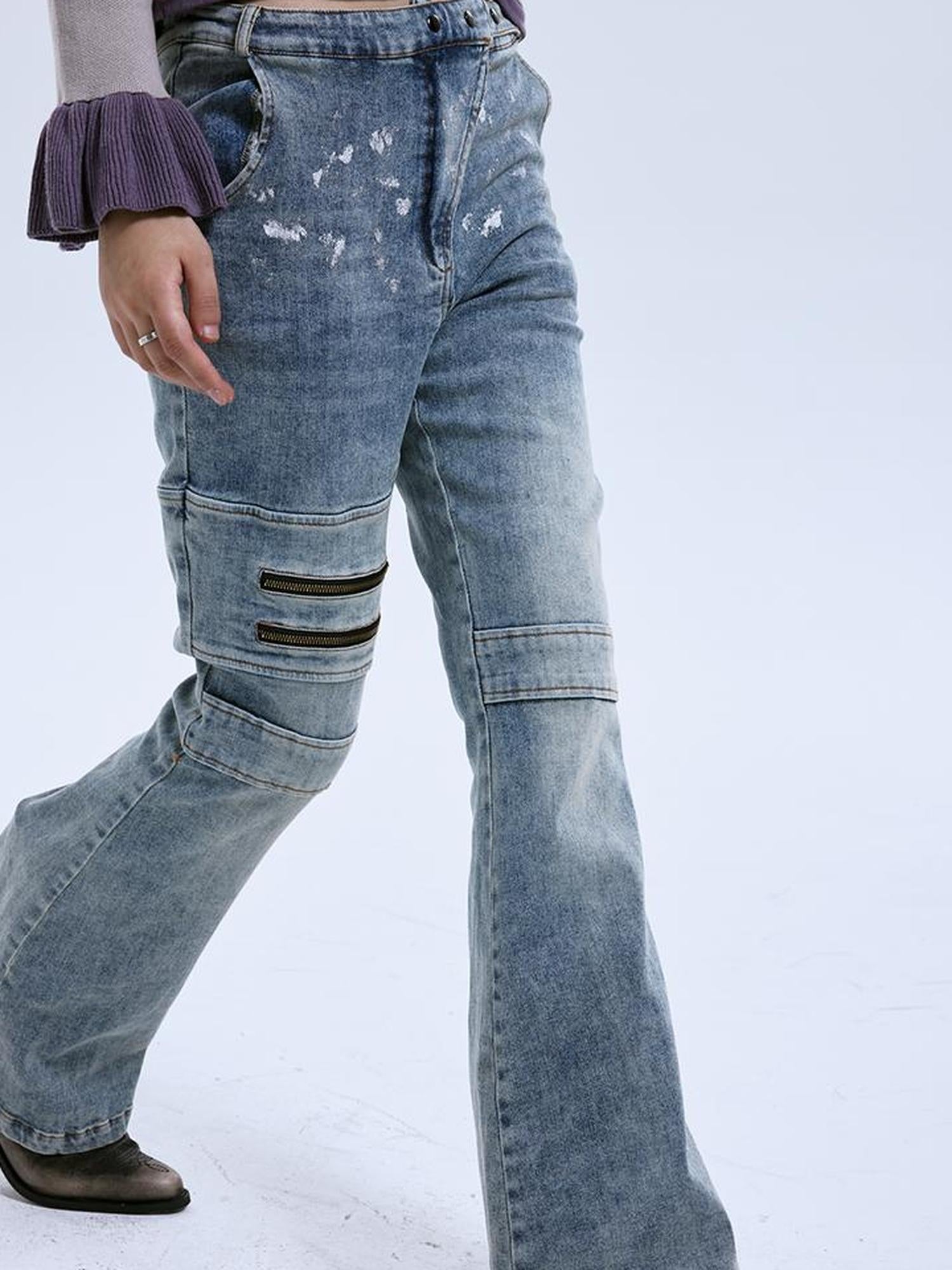 MOMSYCAN FOX LINE Fox Line Slim Flare Silver Wash Low Rise Jeans