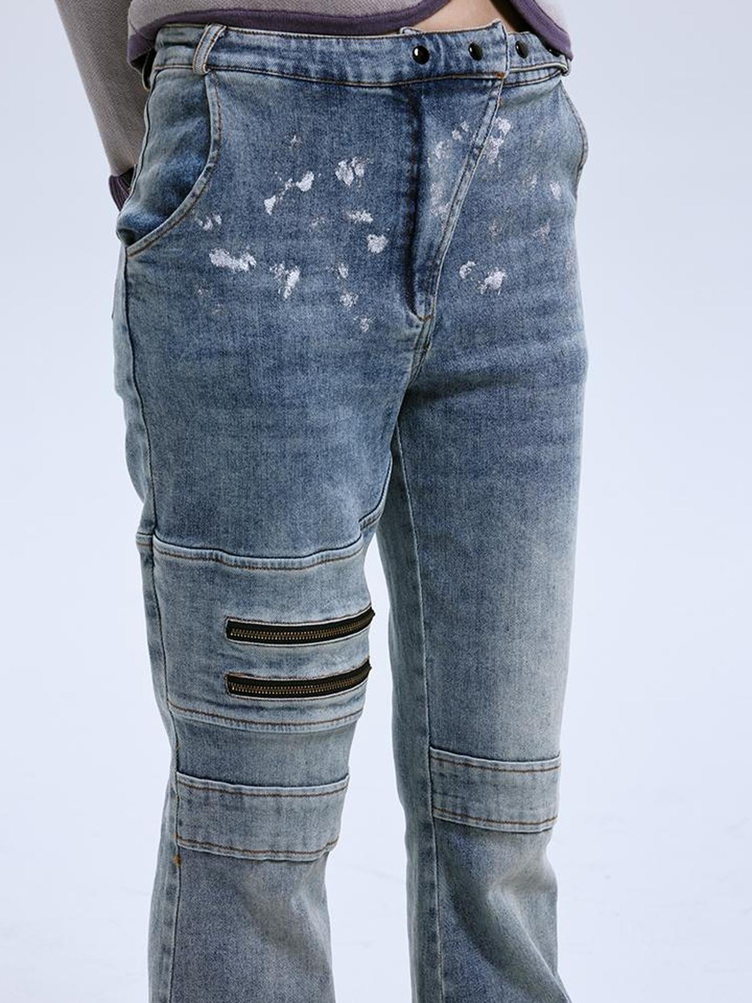 MOMSYCAN FOX LINE Fox Line Slim Flare Silver Wash Low Rise Jeans