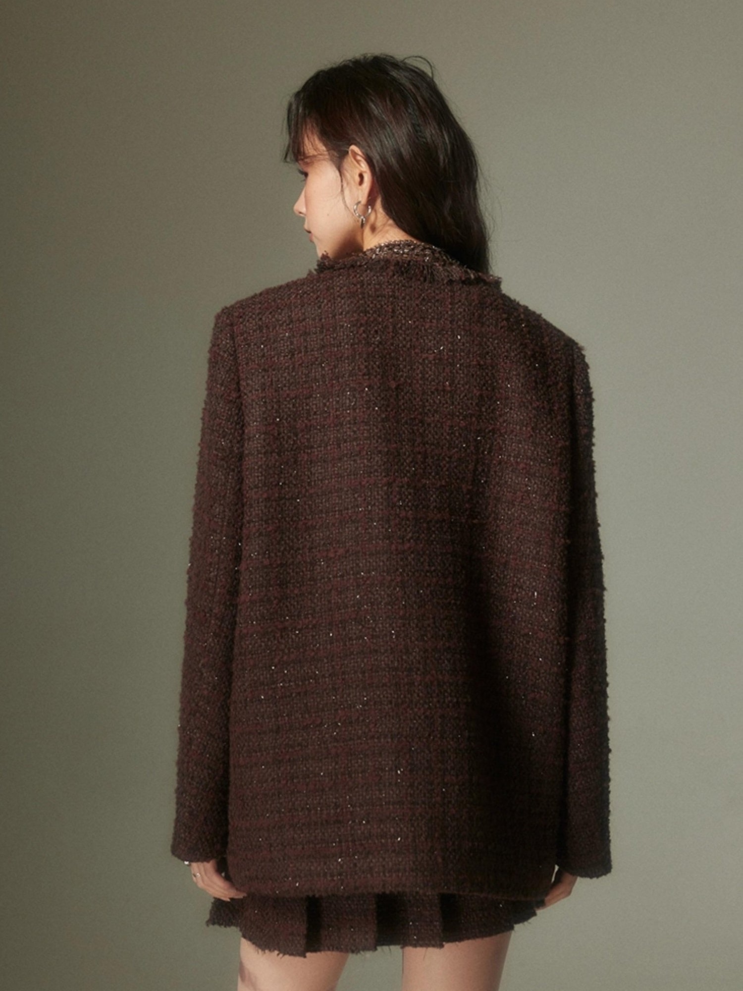 DIDDI MODA French Retro Brown Studded Sequin Suit Set