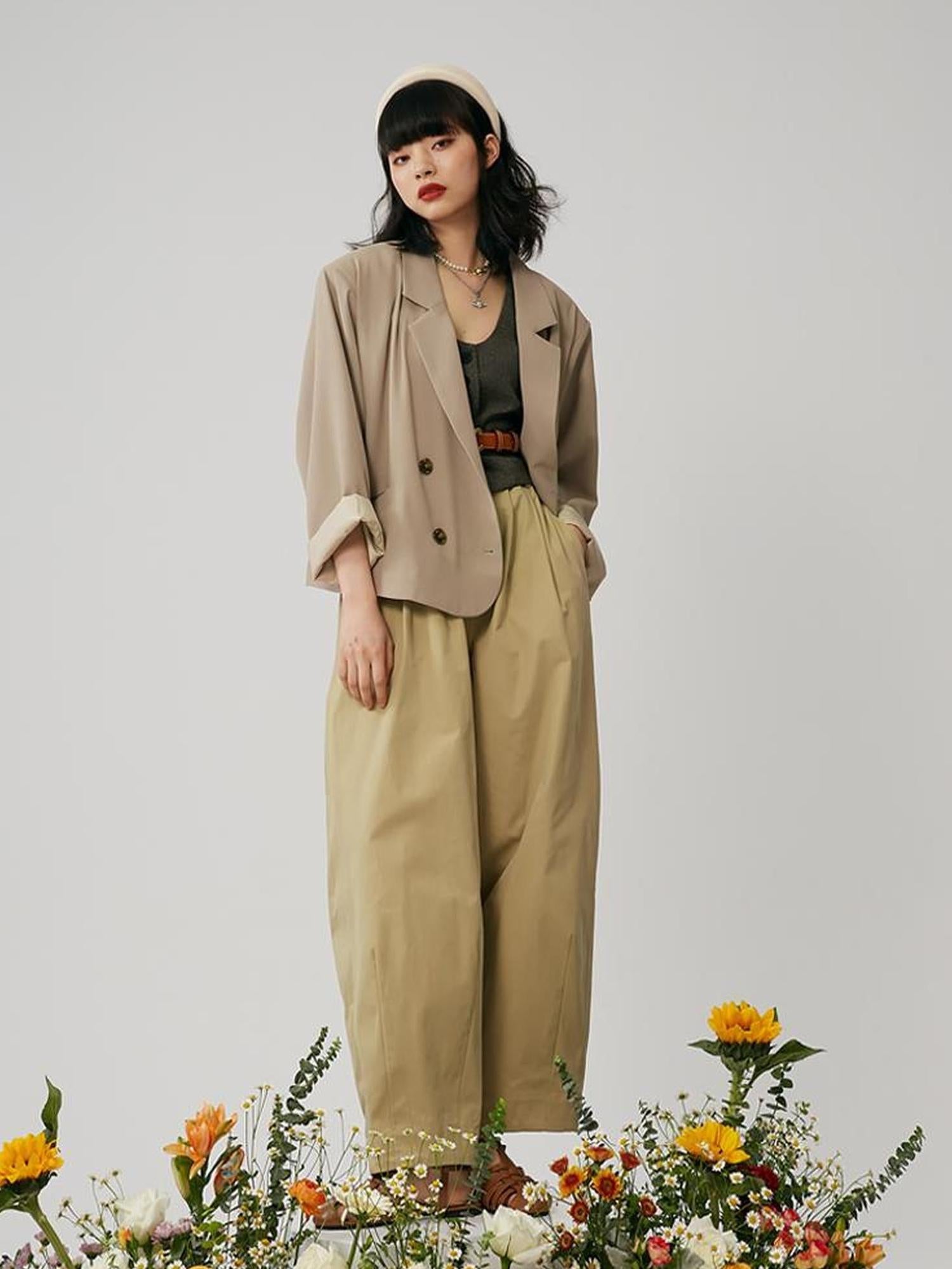 Sweet Mi French Style High Waisted Tapered Trousers With Elastic Waist