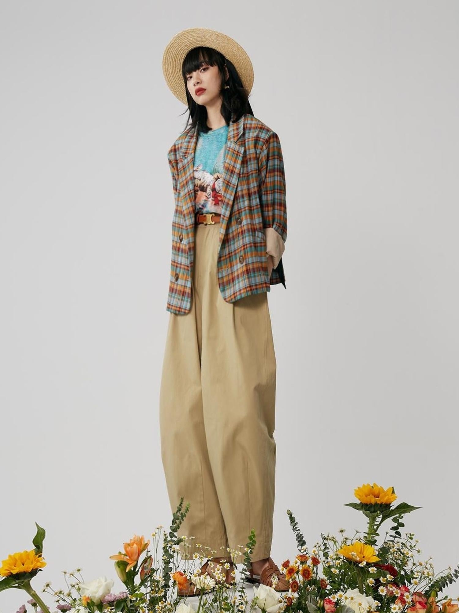 Sweet Mi French Style High Waisted Tapered Trousers With Elastic Waist