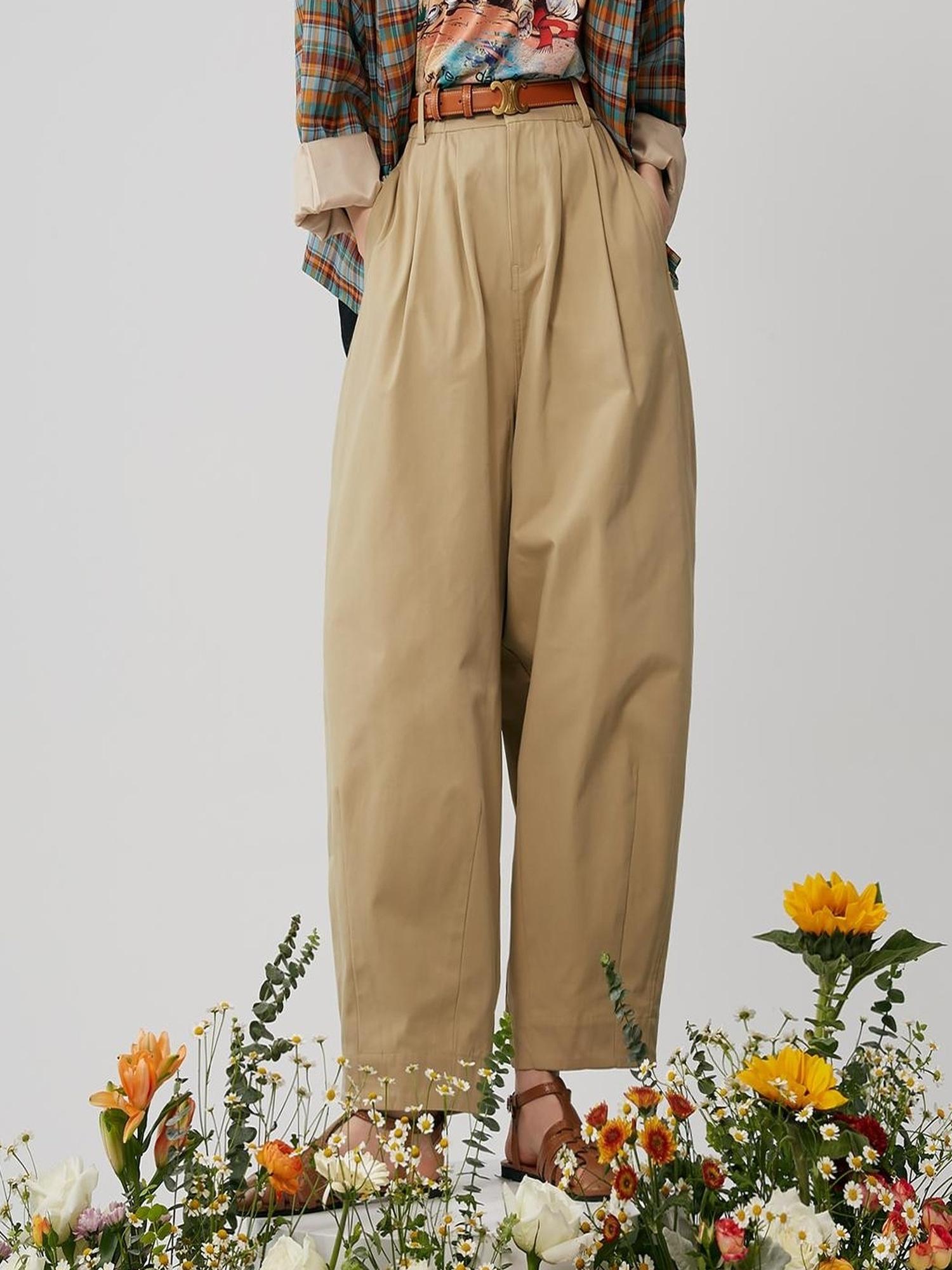Sweet Mi French Style High Waisted Tapered Trousers With Elastic Waist