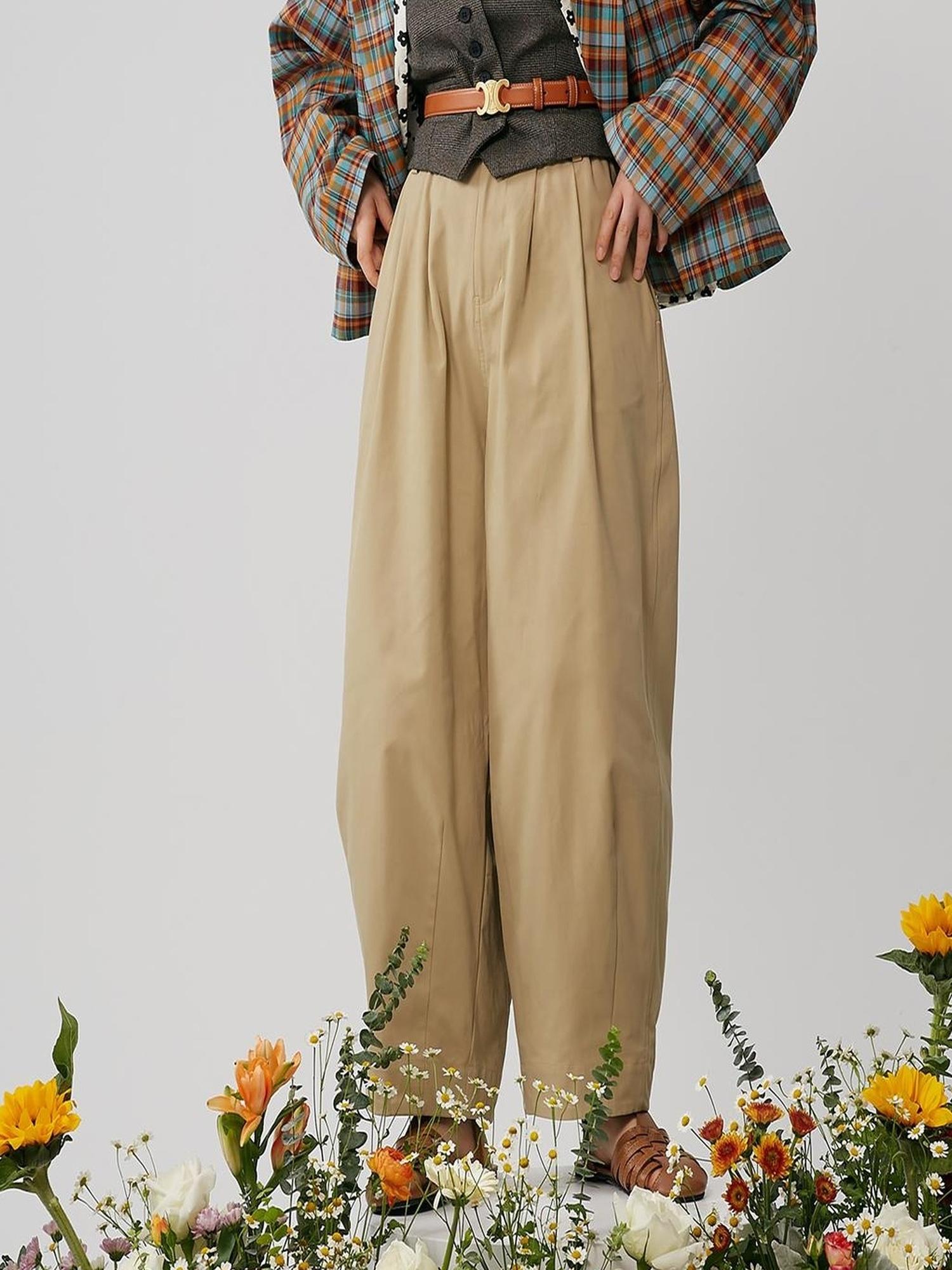 Sweet Mi French Style High Waisted Tapered Trousers With Elastic Waist