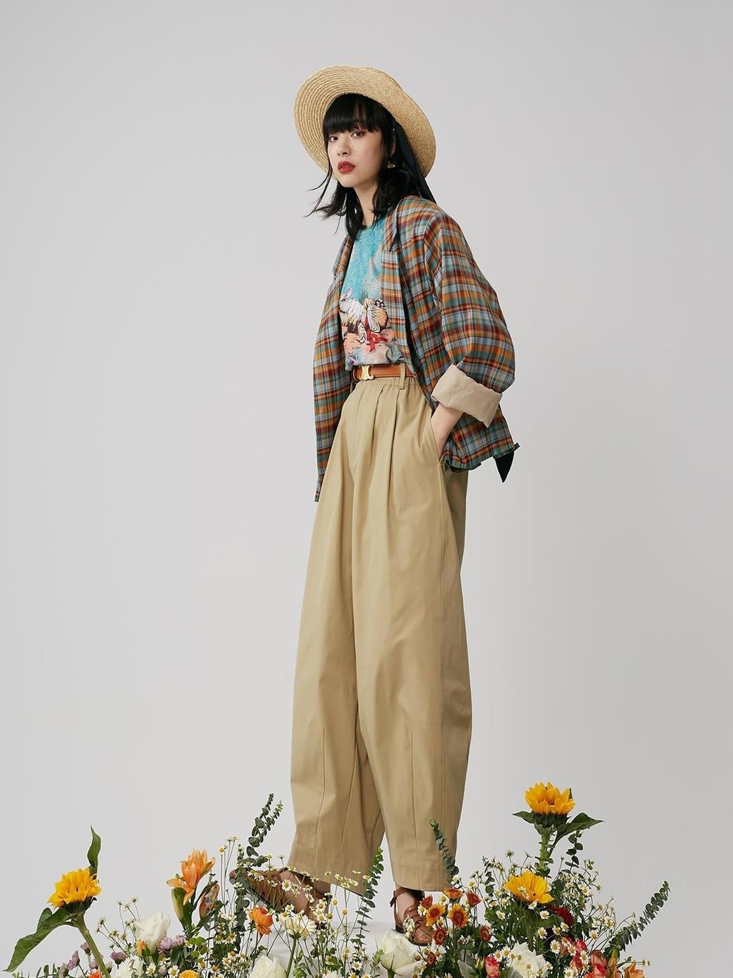Sweet Mi French Style High Waisted Tapered Trousers With Elastic Waist