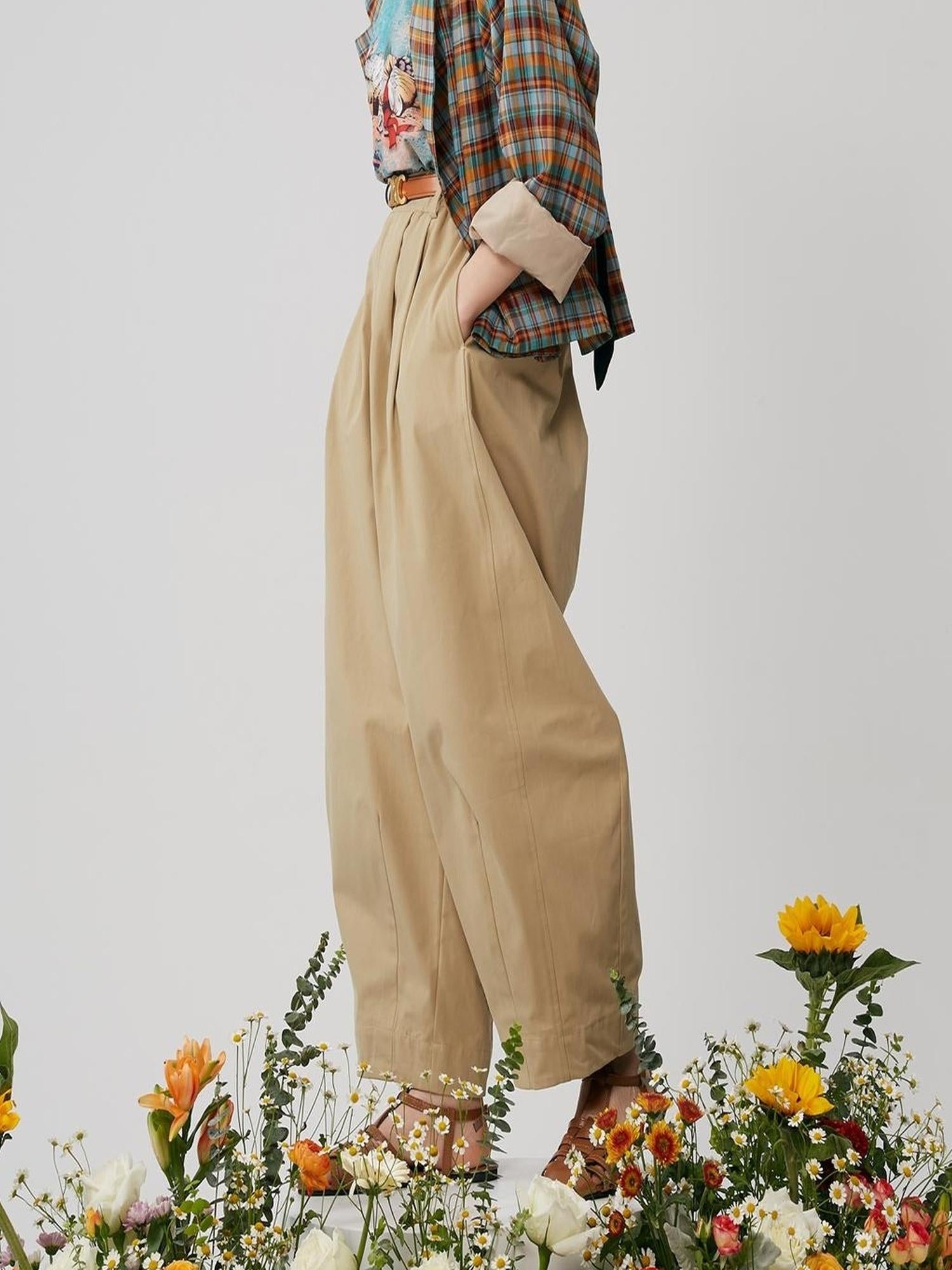 Sweet Mi French Style High Waisted Tapered Trousers With Elastic Waist